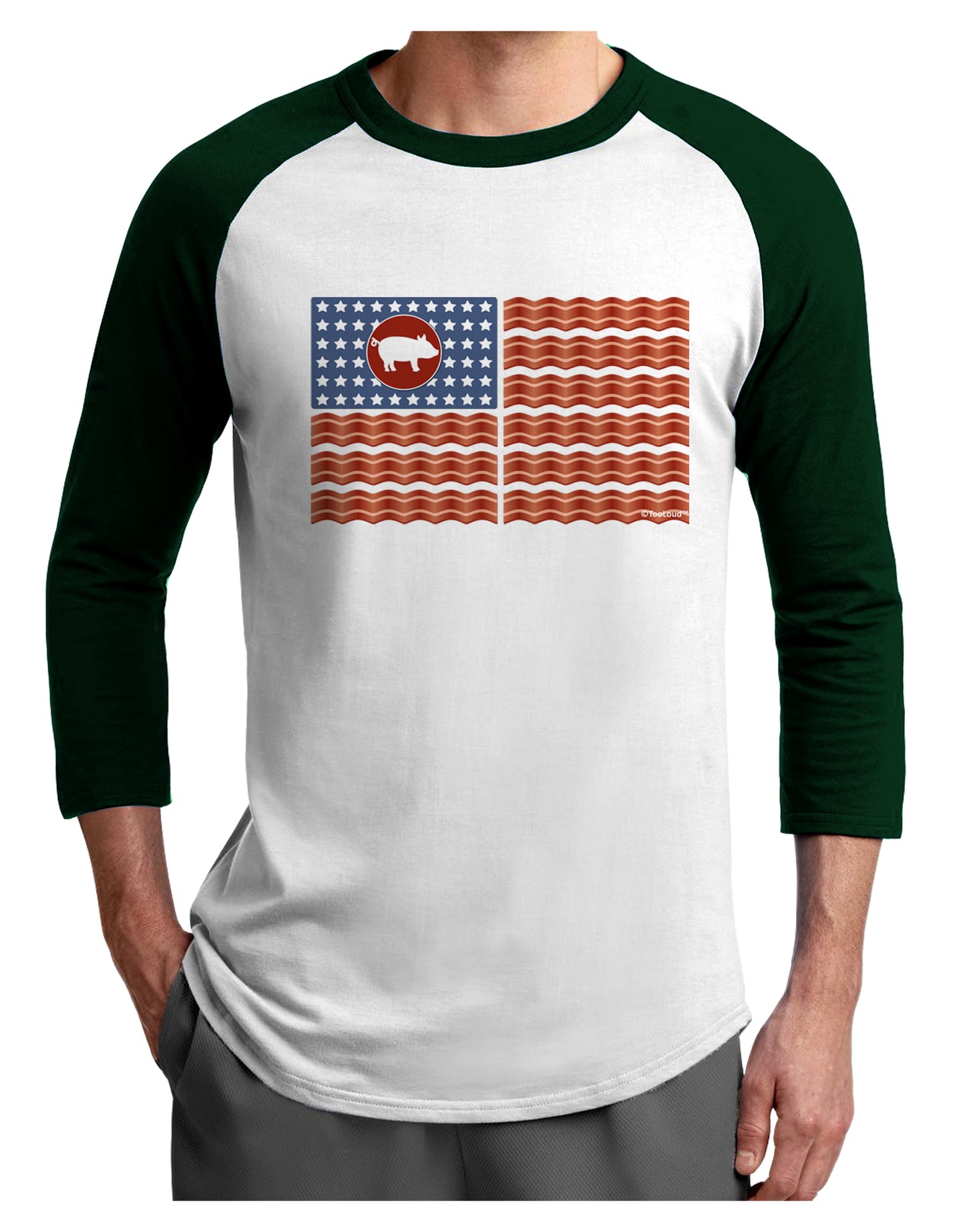 American Bacon Flag Adult Raglan Shirt-TooLoud-White-Forest-X-Small-Davson Sales