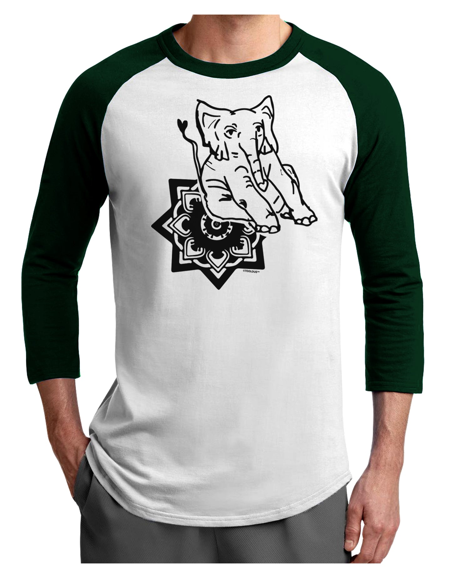 TooLoud Mandala Baby Elephant Adult Raglan Shirt-Mens-Tshirts-TooLoud-White-Forest-X-Small-Davson Sales