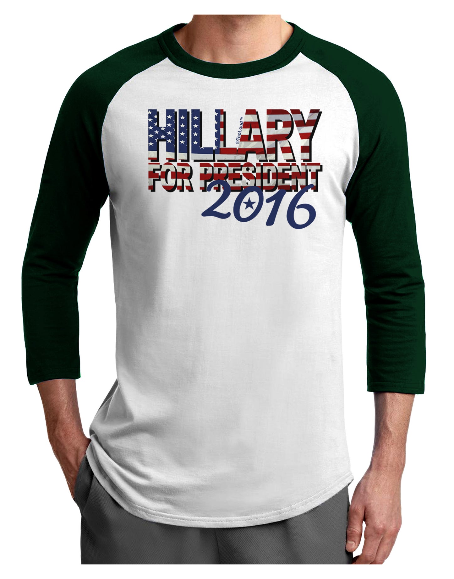 Hillary for President Flag Adult Raglan Shirt-Raglan Shirt-TooLoud-White-Forest-X-Small-Davson Sales