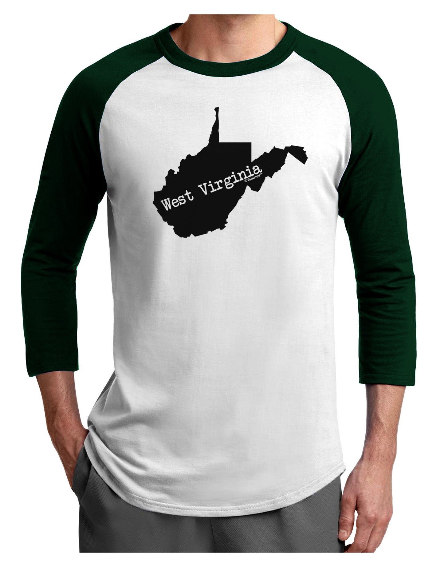 West Virginia - United States Shape Adult Raglan Shirt-Raglan Shirt-TooLoud-White-Forest-X-Small-Davson Sales
