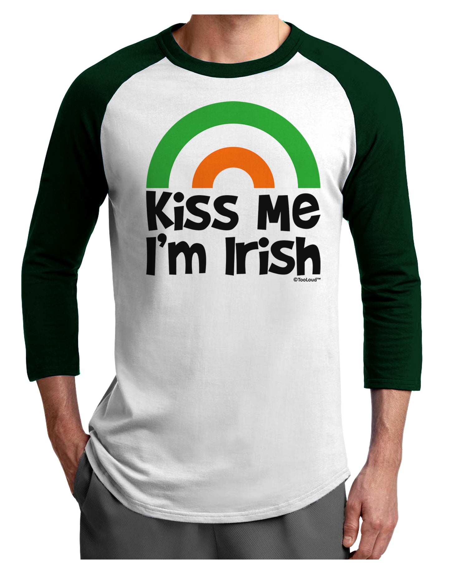 Irish Flag Rainbow - Kiss Me I'm Irish Adult Raglan Shirt by TooLoud-Raglan Shirt-TooLoud-White-Forest-X-Small-Davson Sales