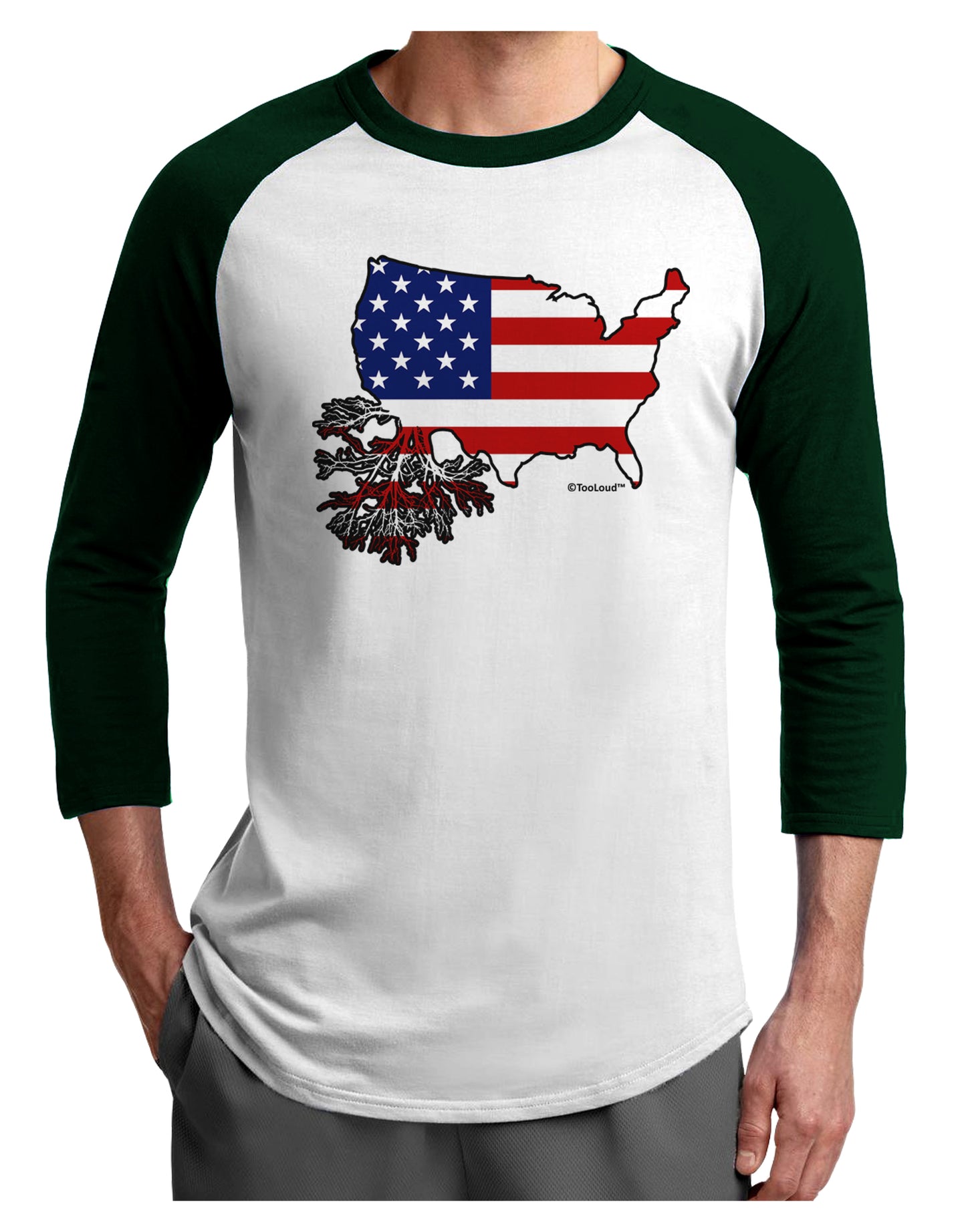 American Roots Design - American Flag Adult Raglan Shirt by TooLoud-TooLoud-White-Forest-X-Small-Davson Sales