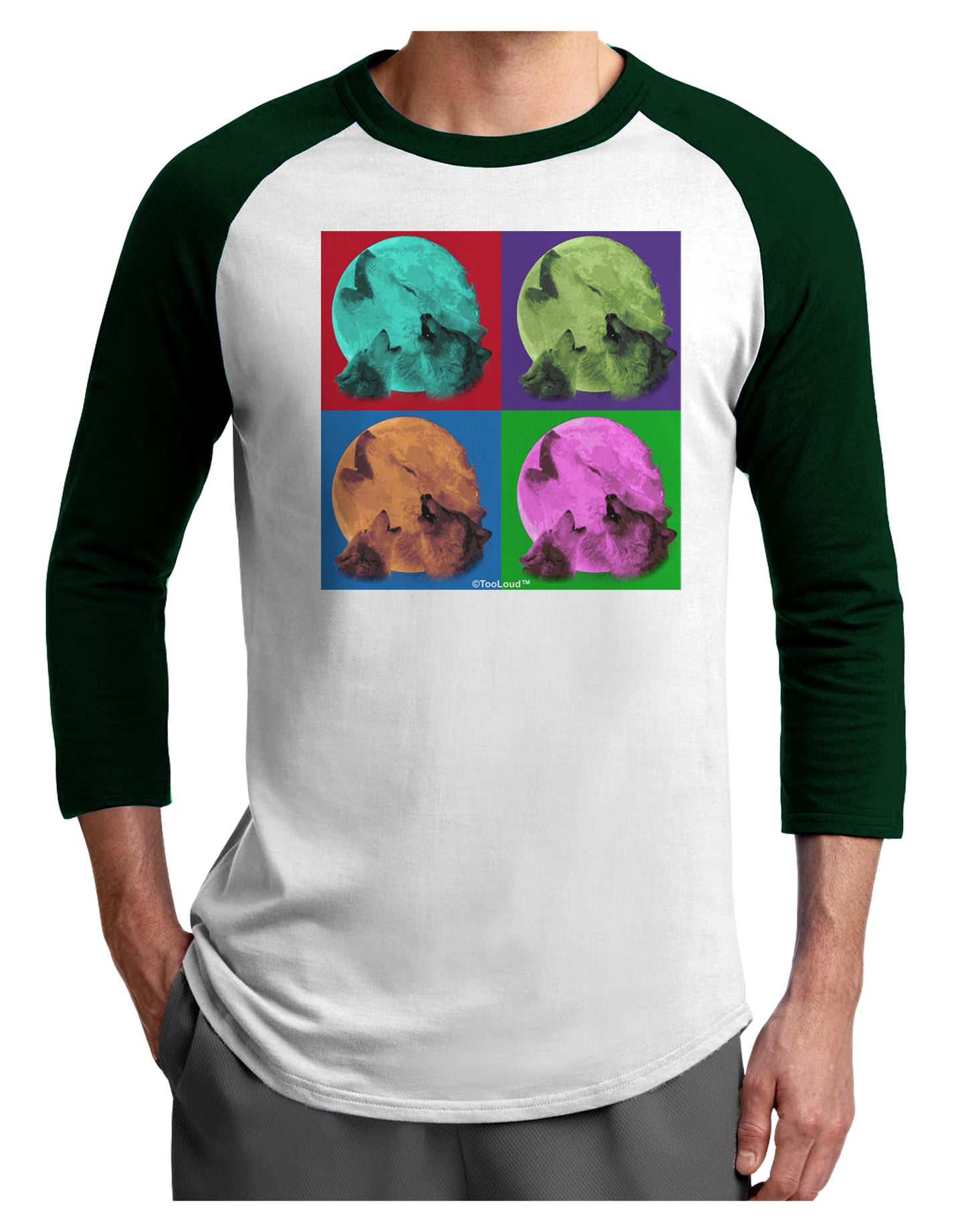 Three Wolves Howling - Pop-Art #1 Adult Raglan Shirt by TooLoud-TooLoud-White-Forest-X-Small-Davson Sales