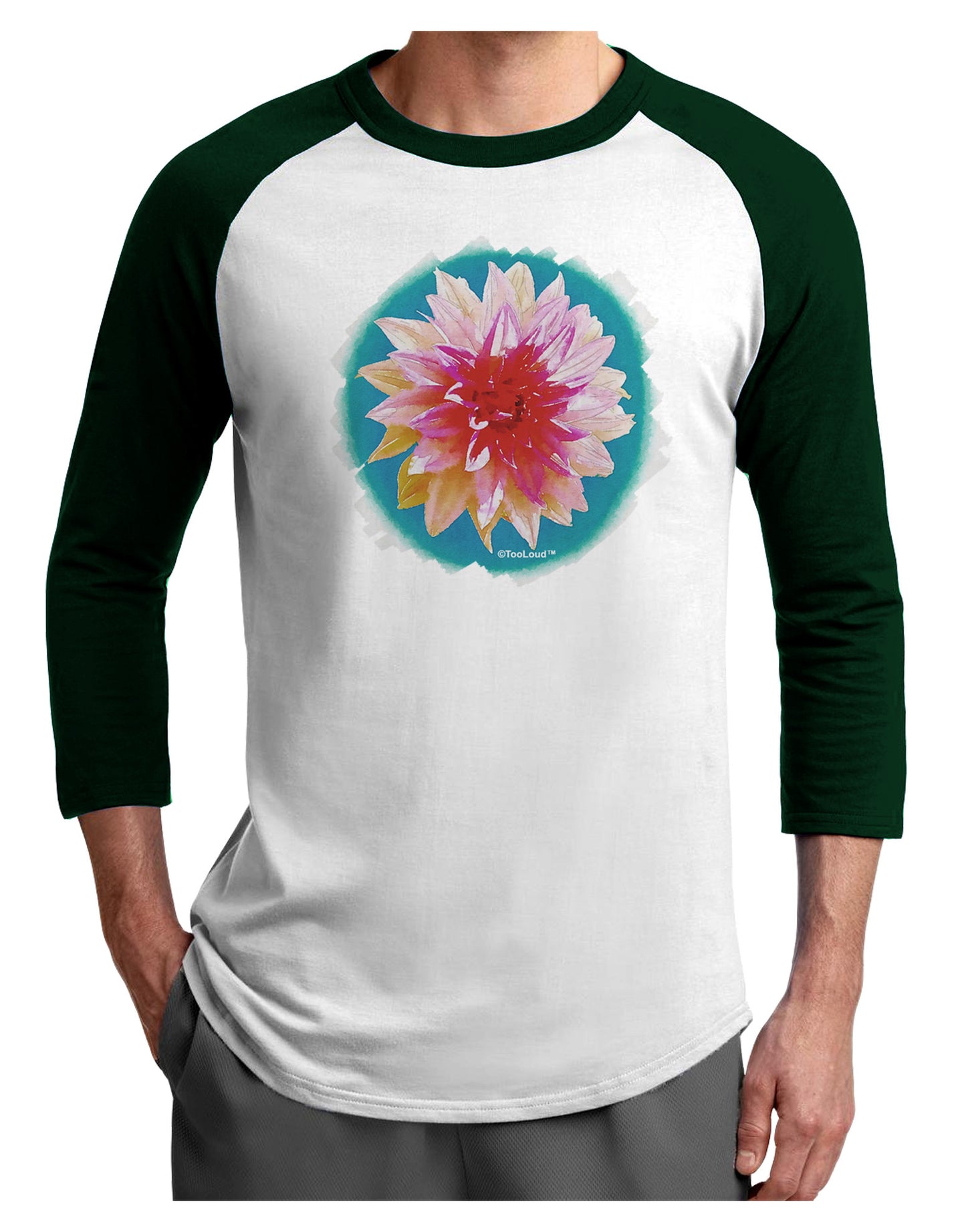 Watercolor Flower Adult Raglan Shirt-TooLoud-White-Forest-X-Small-Davson Sales