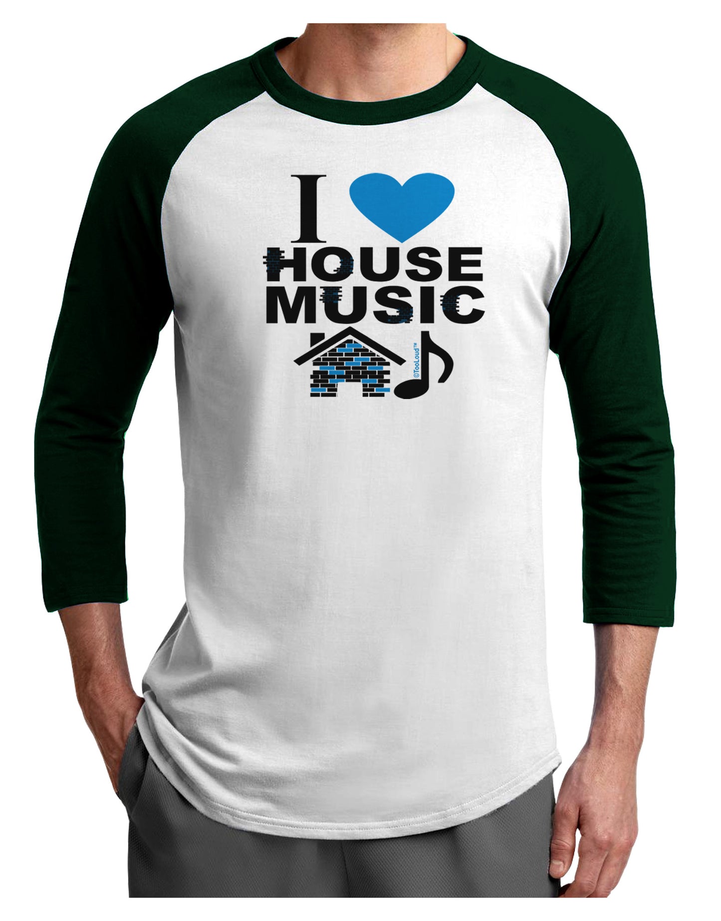 I Love House Blue Adult Raglan Shirt-Raglan Shirt-TooLoud-White-Forest-X-Small-Davson Sales