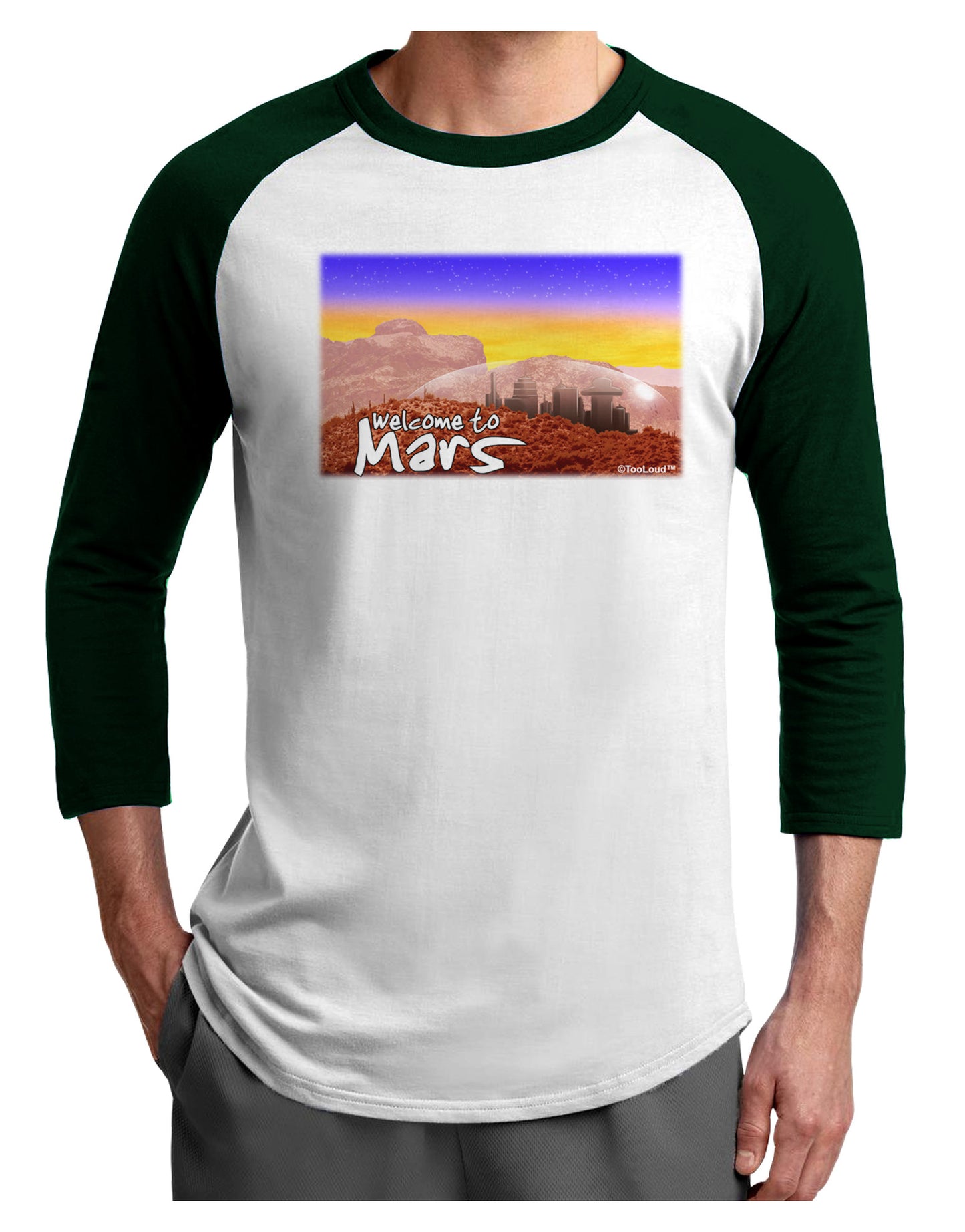 Welcome to Mars Adult Raglan Shirt-TooLoud-White-Forest-X-Small-Davson Sales