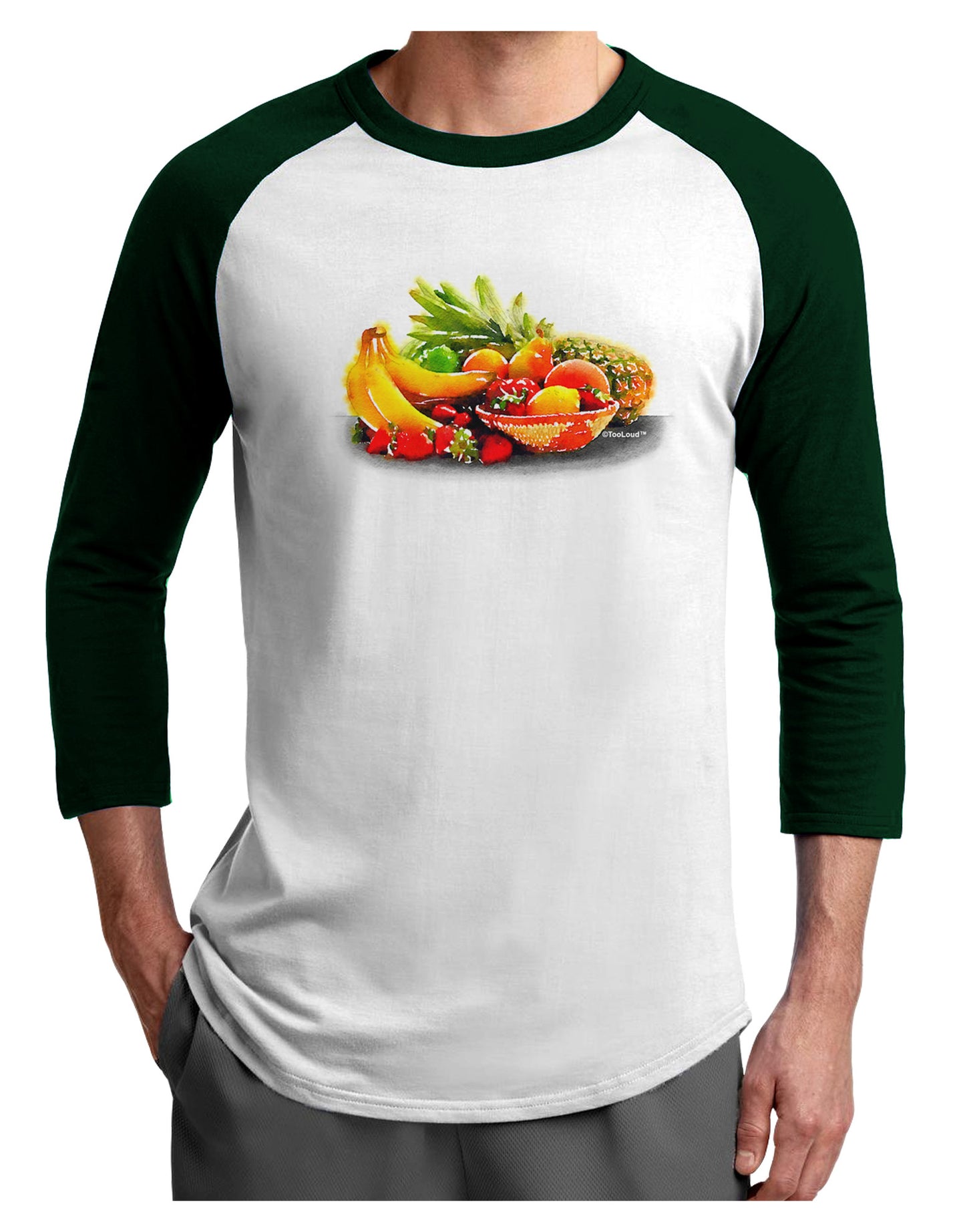 Watercolor Fruit Bowl 1 Adult Raglan Shirt-TooLoud-White-Forest-X-Small-Davson Sales