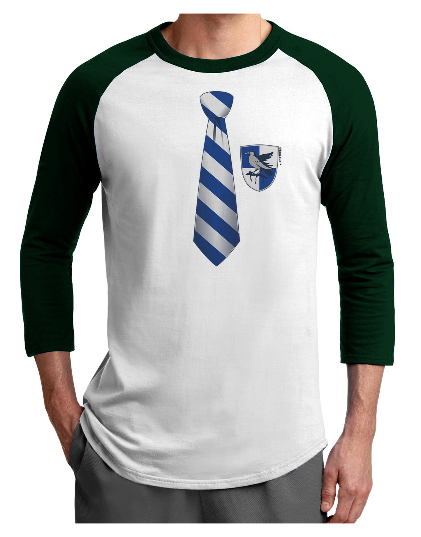 Wizard Tie Blue and Silver Adult Raglan Shirt-TooLoud-White-Forest-X-Small-Davson Sales