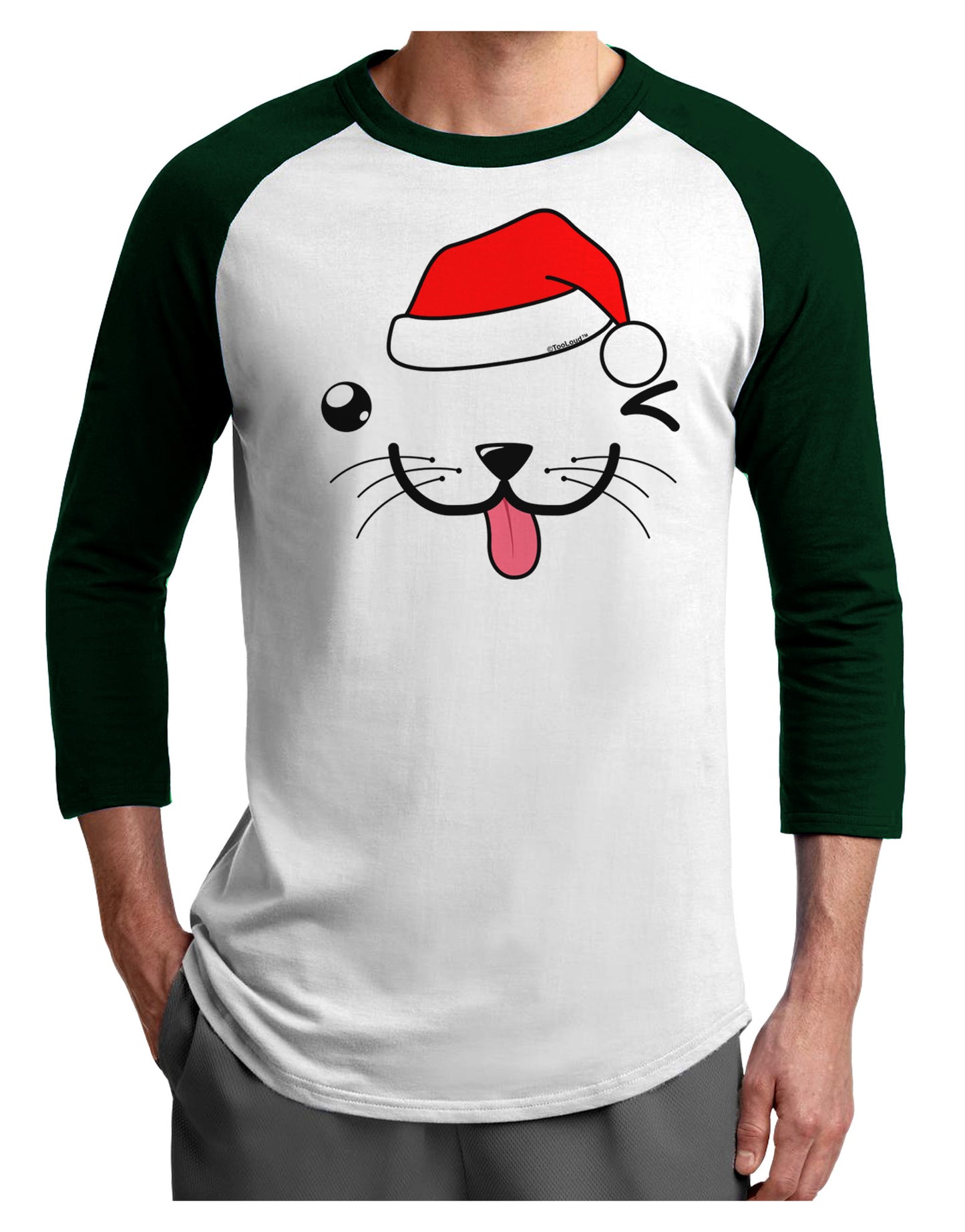Kyu-T Face Puppino Santa Boy Dog Adult Raglan Shirt-Raglan Shirt-TooLoud-White-Forest-X-Small-Davson Sales