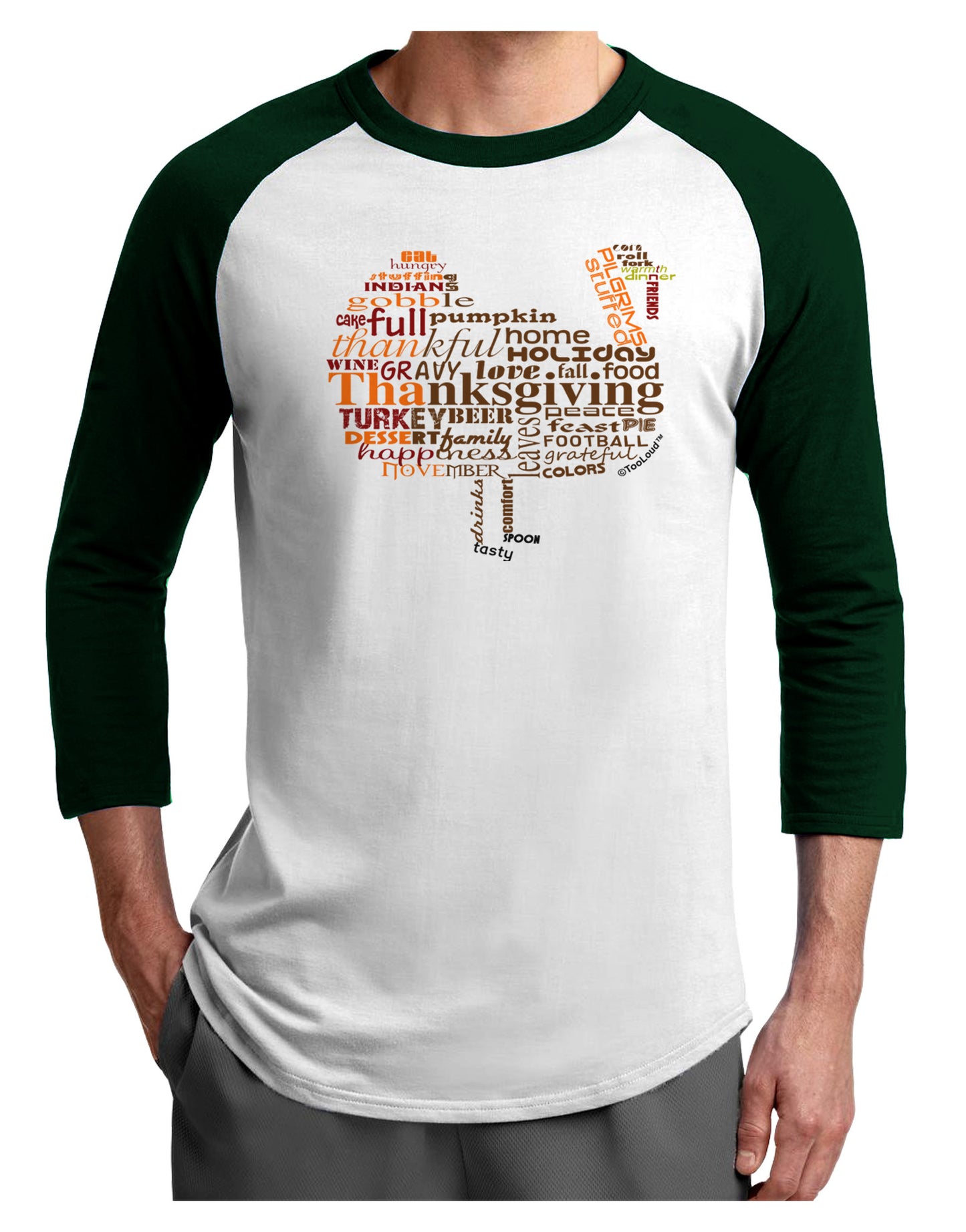 Turkey Typography Adult Raglan Shirt-Raglan Shirt-TooLoud-White-Forest-X-Small-Davson Sales