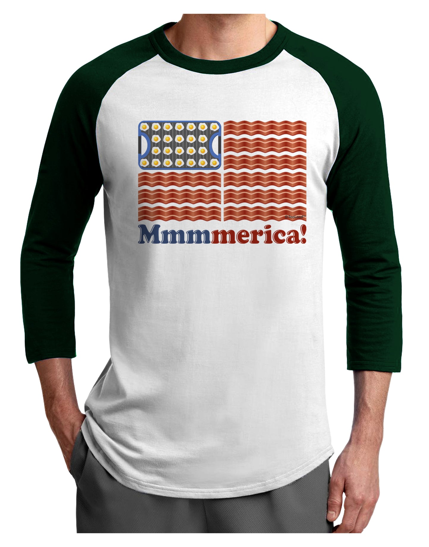 American Breakfast Flag - Bacon and Eggs - Mmmmerica Adult Raglan Shirt-TooLoud-White-Forest-X-Small-Davson Sales