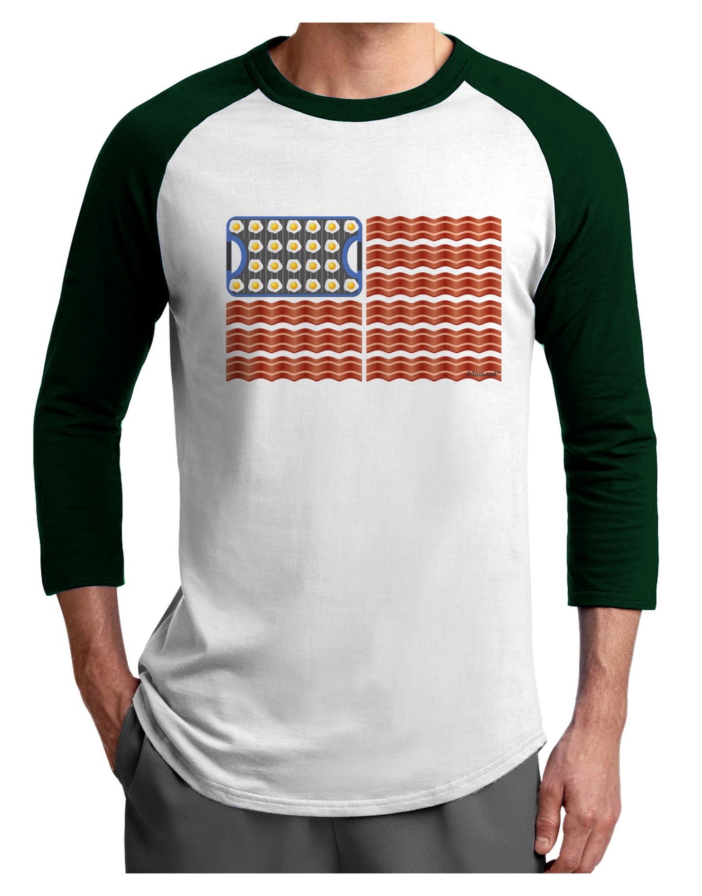 American Breakfast Flag - Bacon and Eggs Adult Raglan Shirt-TooLoud-White-Forest-X-Small-Davson Sales