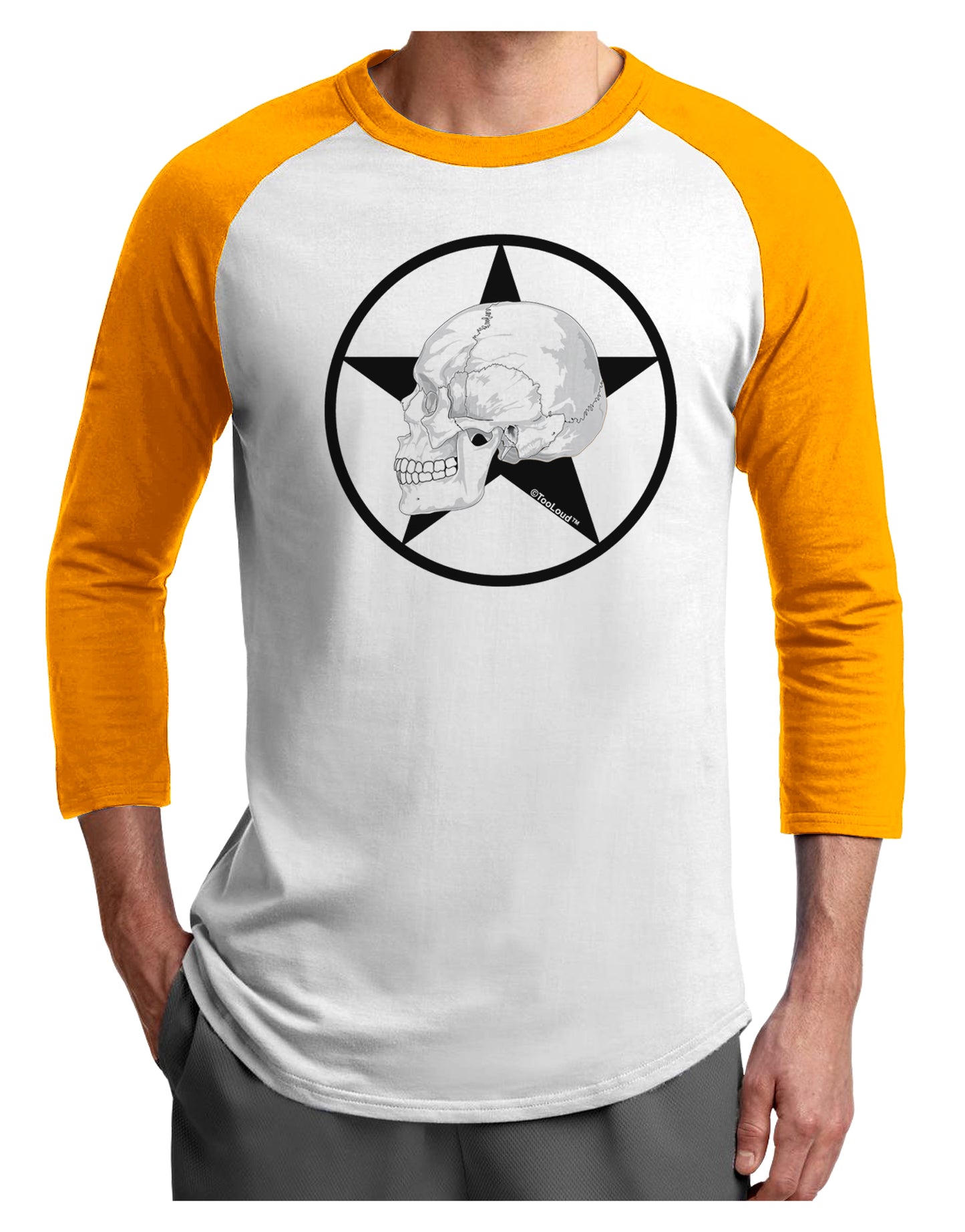 White Skull With Star Adult Raglan Shirt by TooLoud-TooLoud-White-Gold-X-Small-Davson Sales