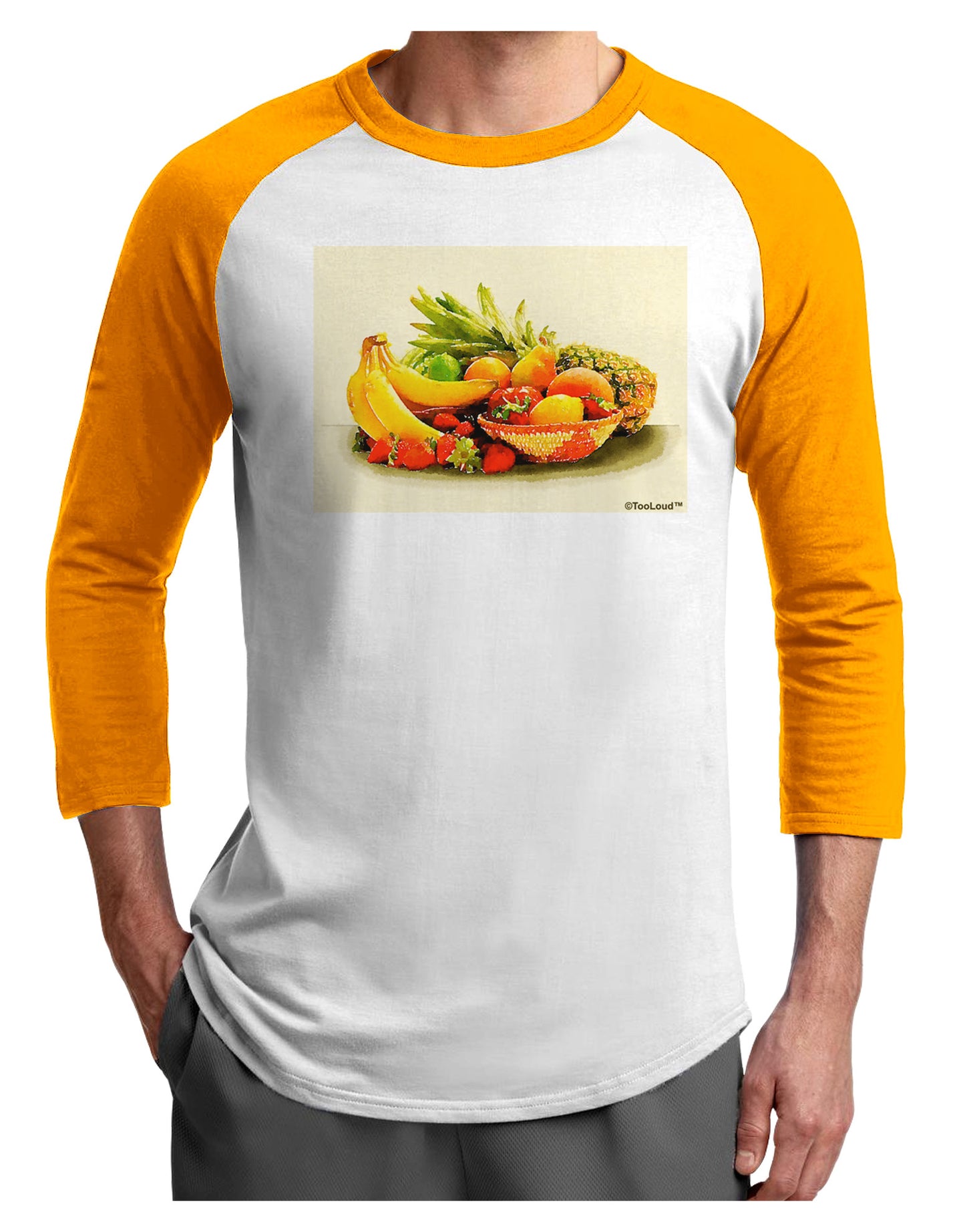 Watercolor Fruit Bowl 2 Adult Raglan Shirt-TooLoud-White-Gold-X-Small-Davson Sales