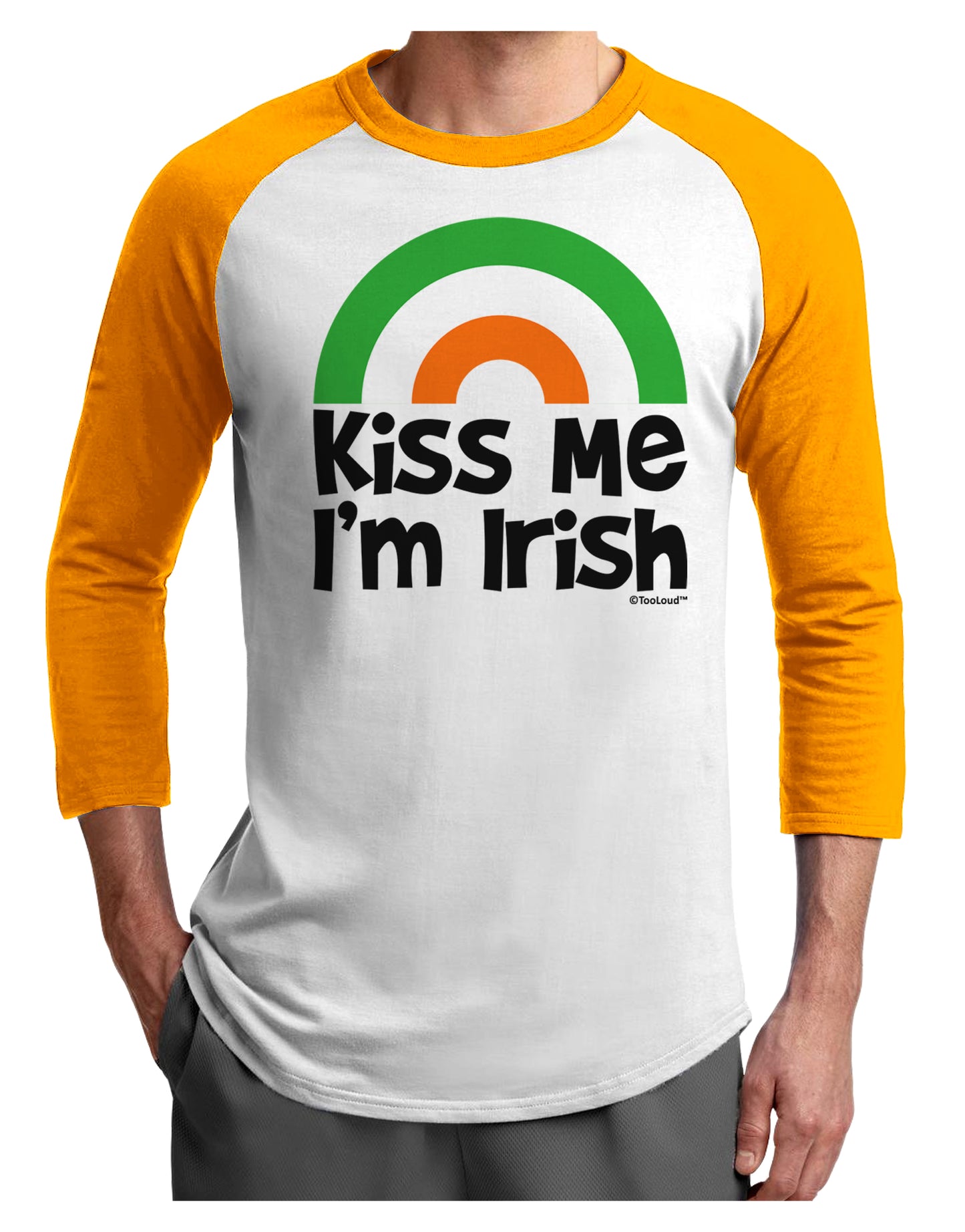 Irish Flag Rainbow - Kiss Me I'm Irish Adult Raglan Shirt by TooLoud-Raglan Shirt-TooLoud-White-Gold-X-Small-Davson Sales