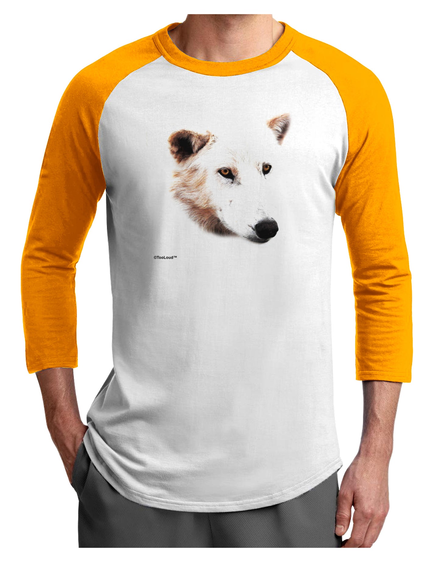 White Wolf Head Cutout Adult Raglan Shirt-Raglan Shirt-TooLoud-White-Gold-X-Small-Davson Sales
