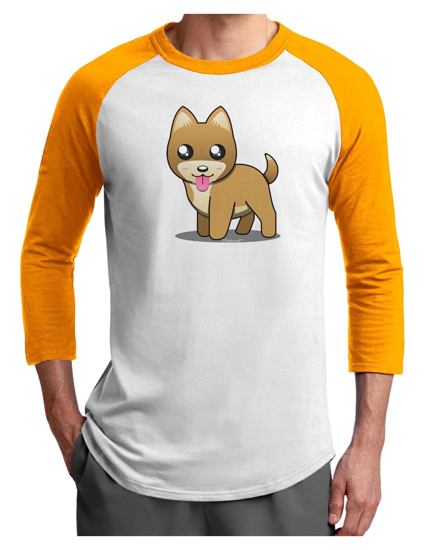 Kawaii Standing Puppy Adult Raglan Shirt-TooLoud-White-Gold-X-Small-Davson Sales