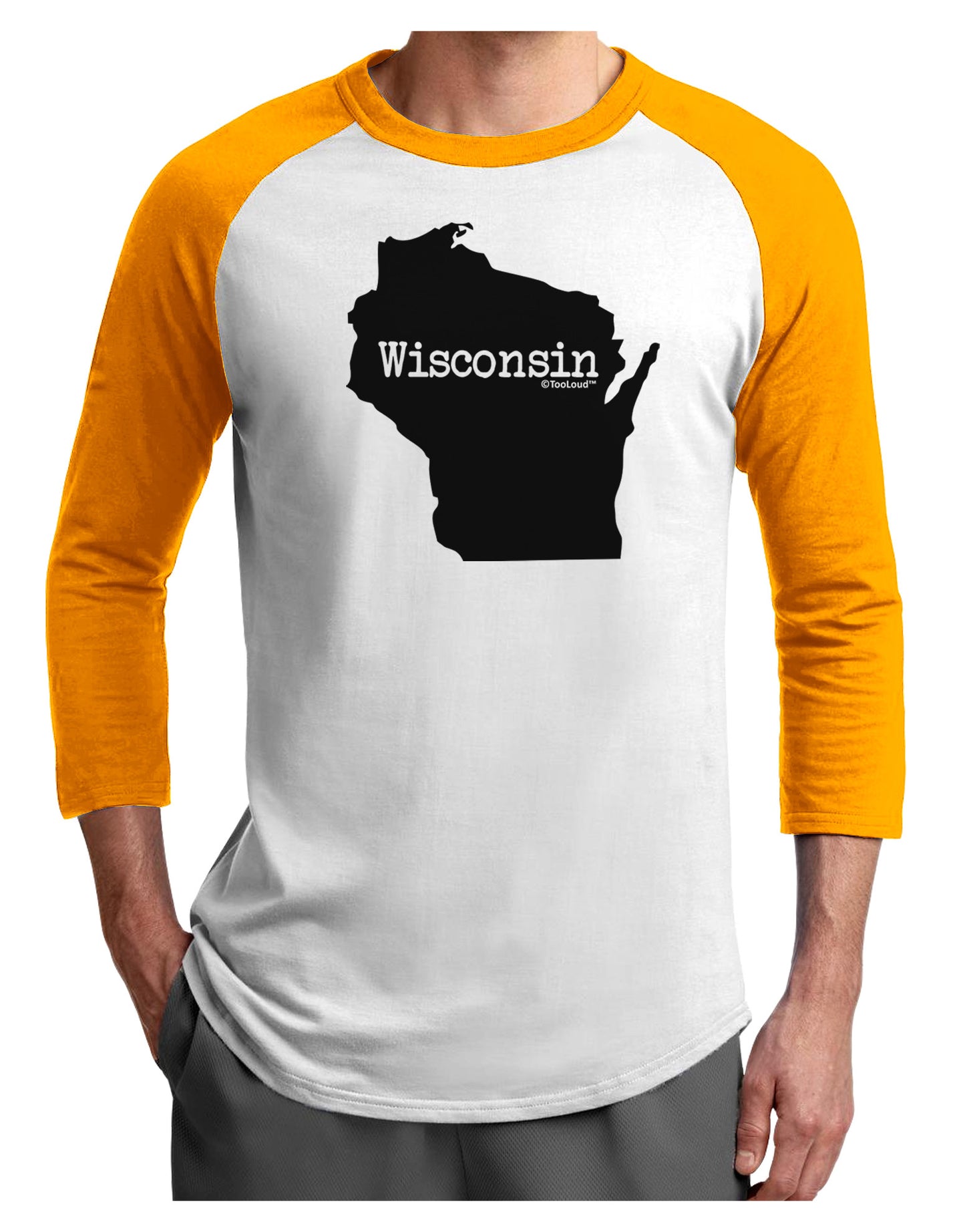 Wisconsin - United States Shape Adult Raglan Shirt-Raglan Shirt-TooLoud-White-Gold-X-Small-Davson Sales