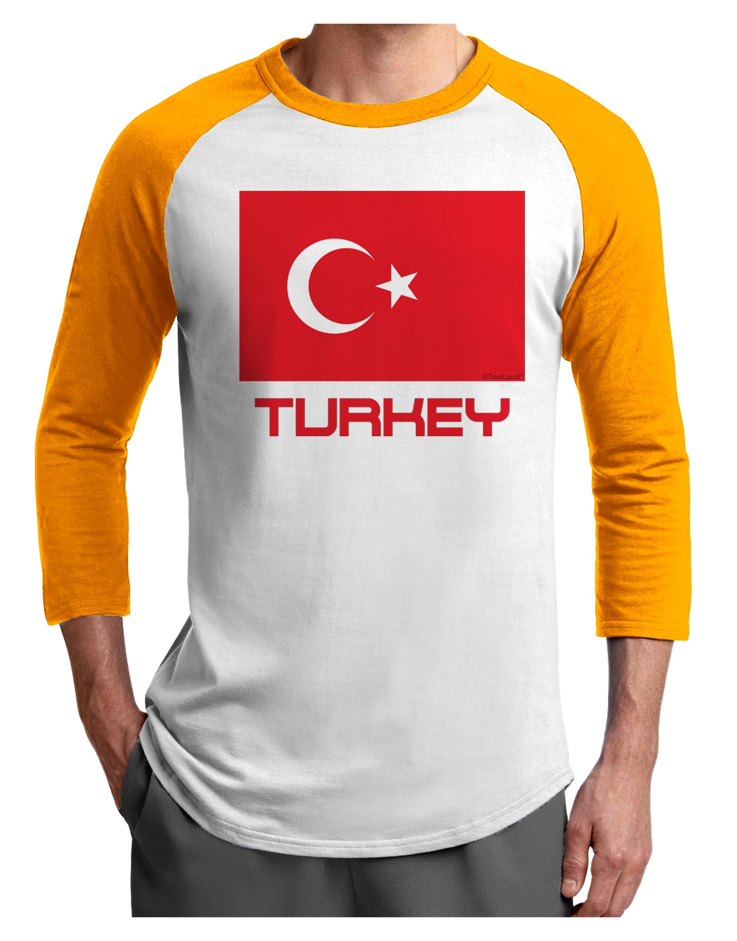 Turkey Flag with Text Adult Raglan Shirt by TooLoud-TooLoud-White-Gold-X-Small-Davson Sales