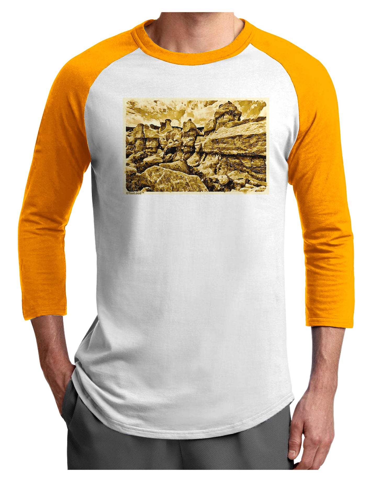 Watercolor Mountains Colorado Adult Raglan Shirt-TooLoud-White-Gold-X-Small-Davson Sales