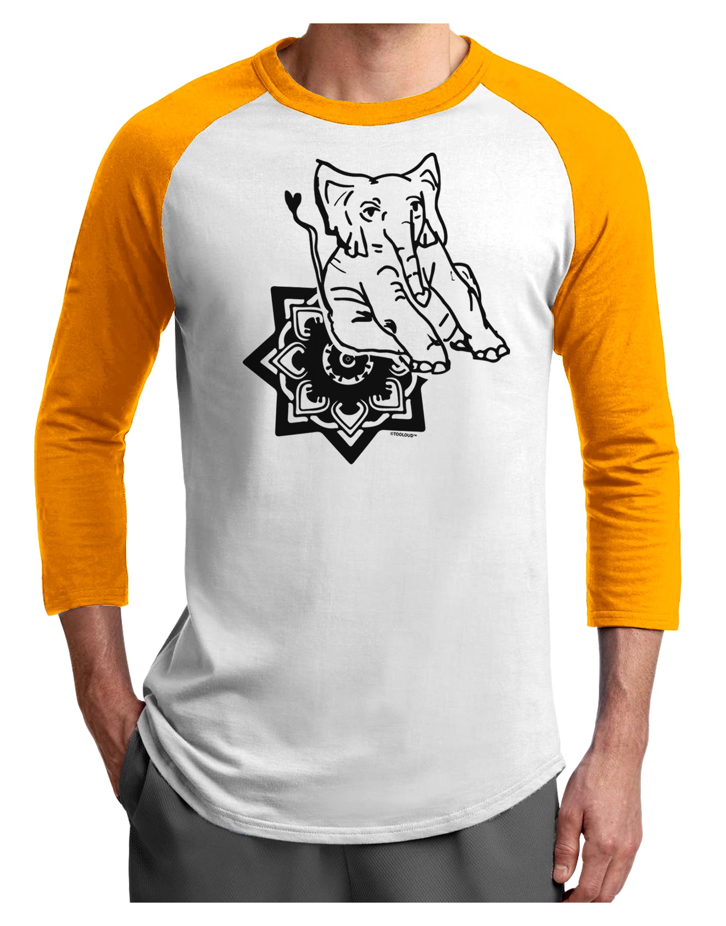 TooLoud Mandala Baby Elephant Adult Raglan Shirt-Mens-Tshirts-TooLoud-White-Gold-X-Small-Davson Sales