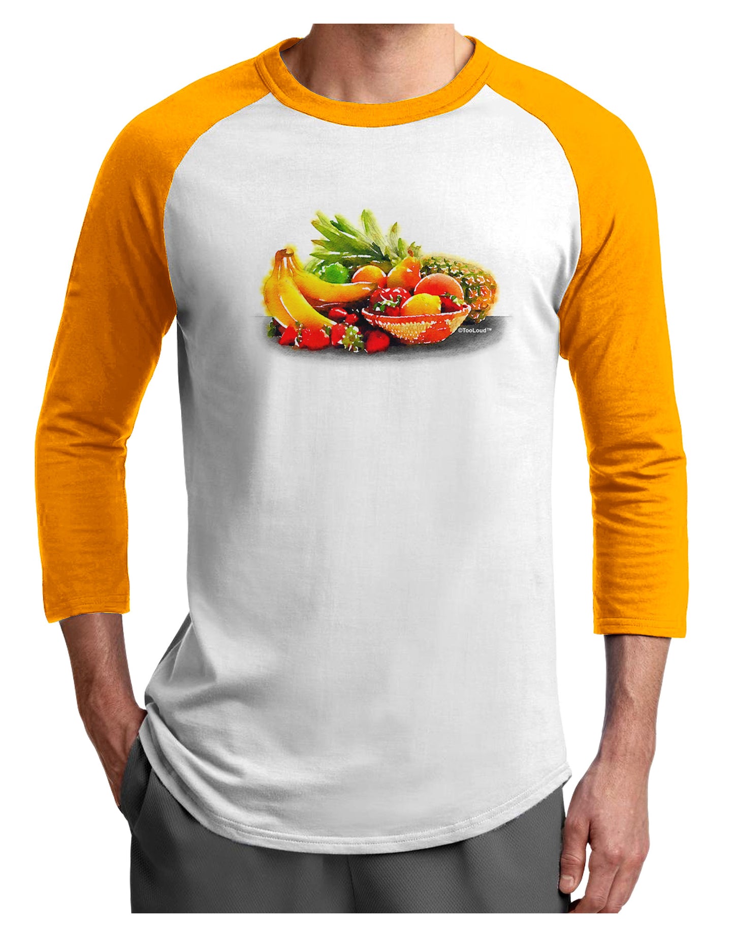 Watercolor Fruit Bowl 1 Adult Raglan Shirt-TooLoud-White-Gold-X-Small-Davson Sales