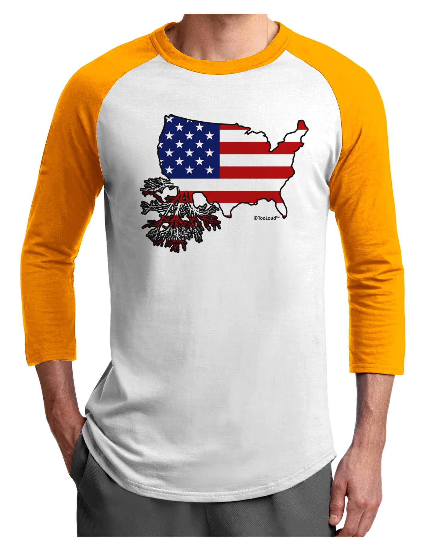 American Roots Design - American Flag Adult Raglan Shirt by TooLoud-TooLoud-White-Gold-X-Small-Davson Sales