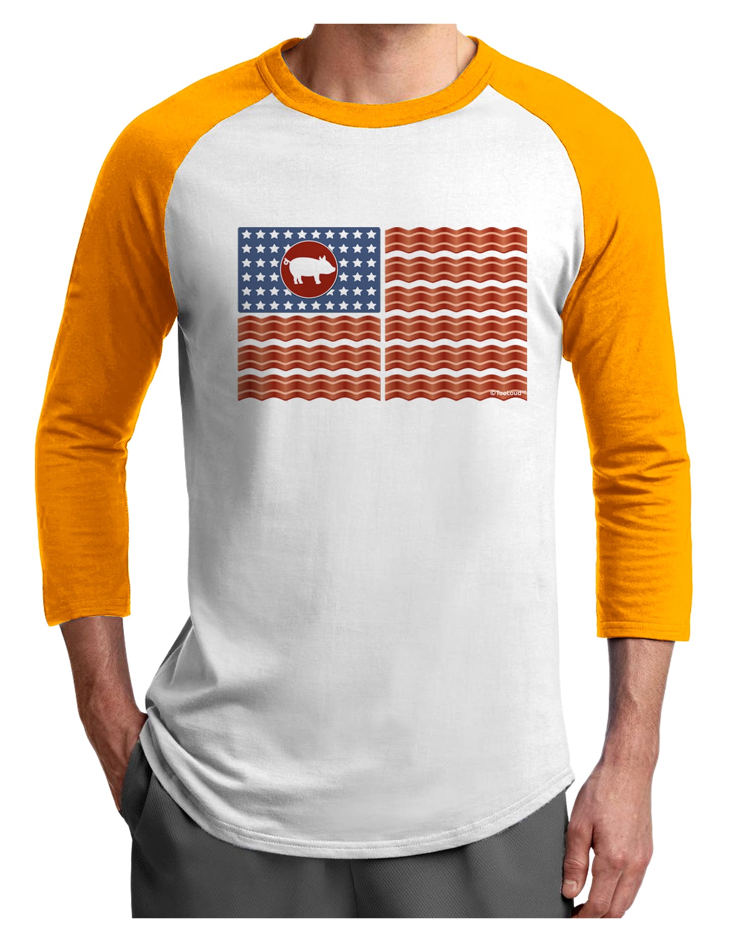 American Bacon Flag Adult Raglan Shirt-TooLoud-White-Gold-X-Small-Davson Sales