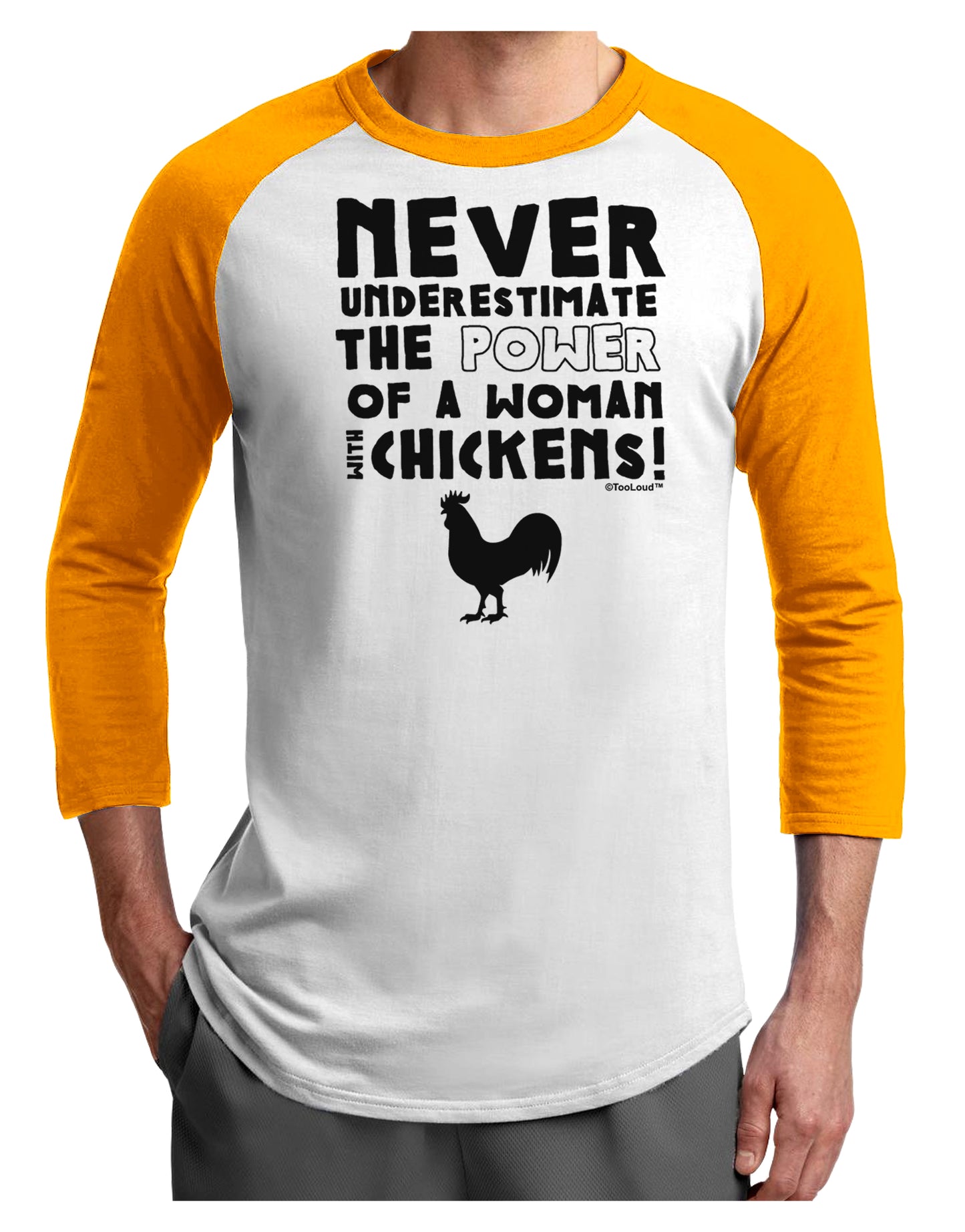 A Woman With Chickens Adult Raglan Shirt-Raglan Shirt-TooLoud-White-Gold-X-Small-Davson Sales