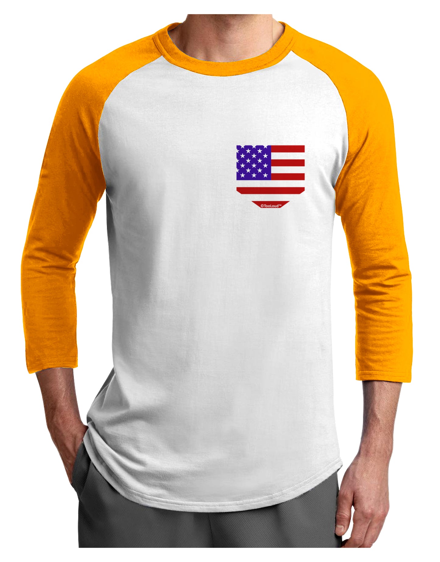 American Flag Faux Pocket Design Adult Raglan Shirt by TooLoud-TooLoud-White-Gold-X-Small-Davson Sales