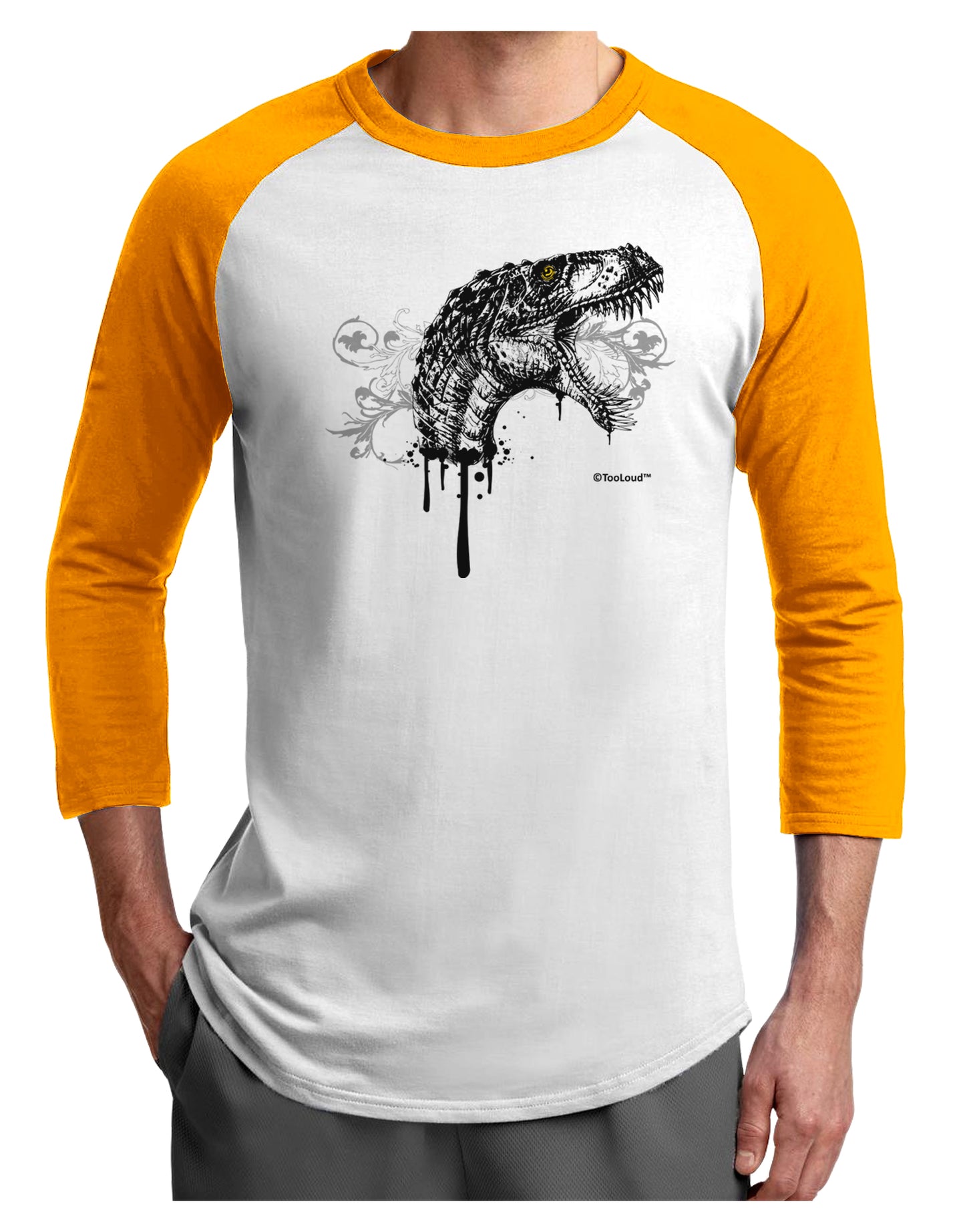 Artistic Ink Style Dinosaur Head Design Adult Raglan Shirt by TooLoud-TooLoud-White-Gold-X-Small-Davson Sales