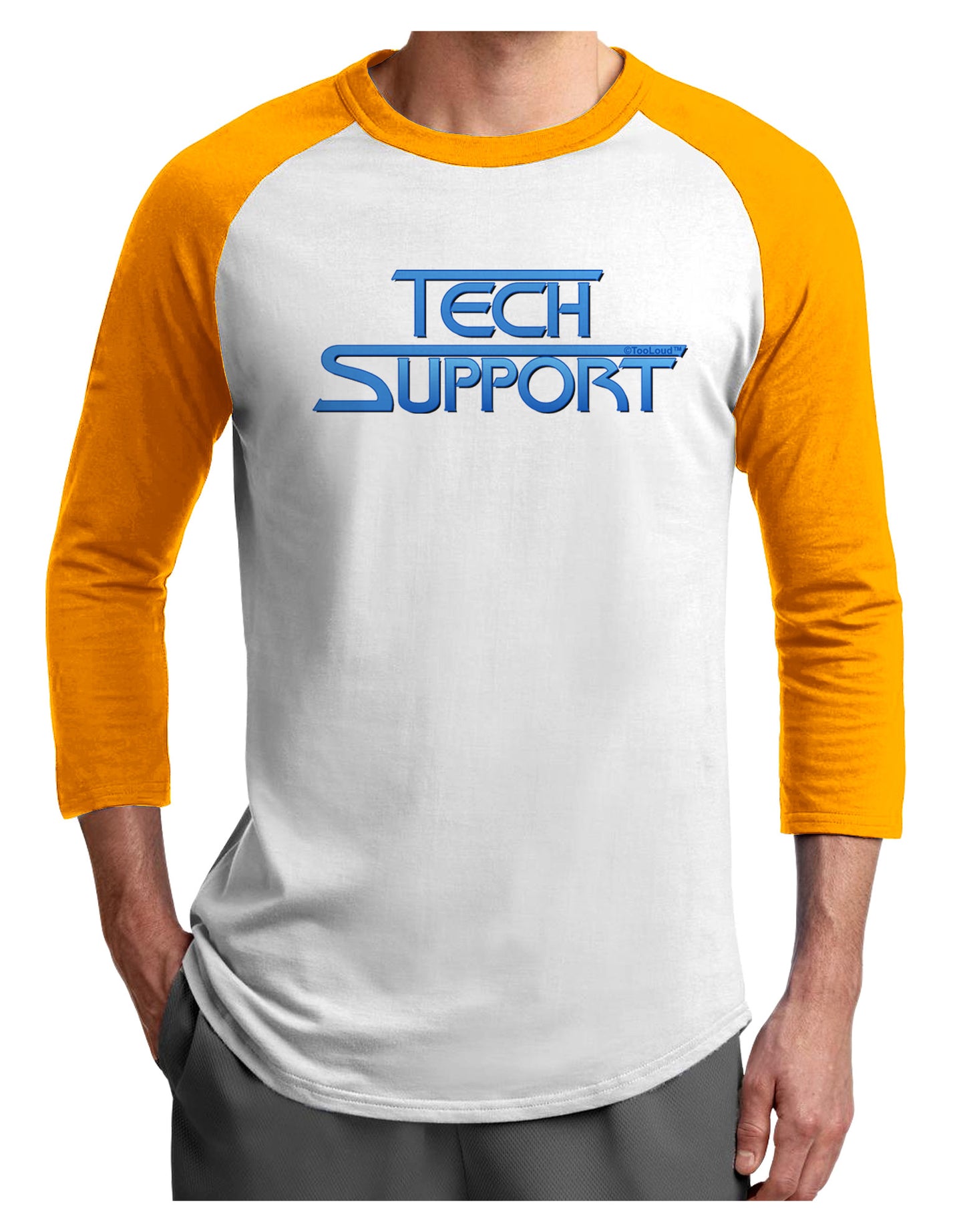 Tech Support Logo Adult Raglan Shirt-TooLoud-White-Gold-X-Small-Davson Sales