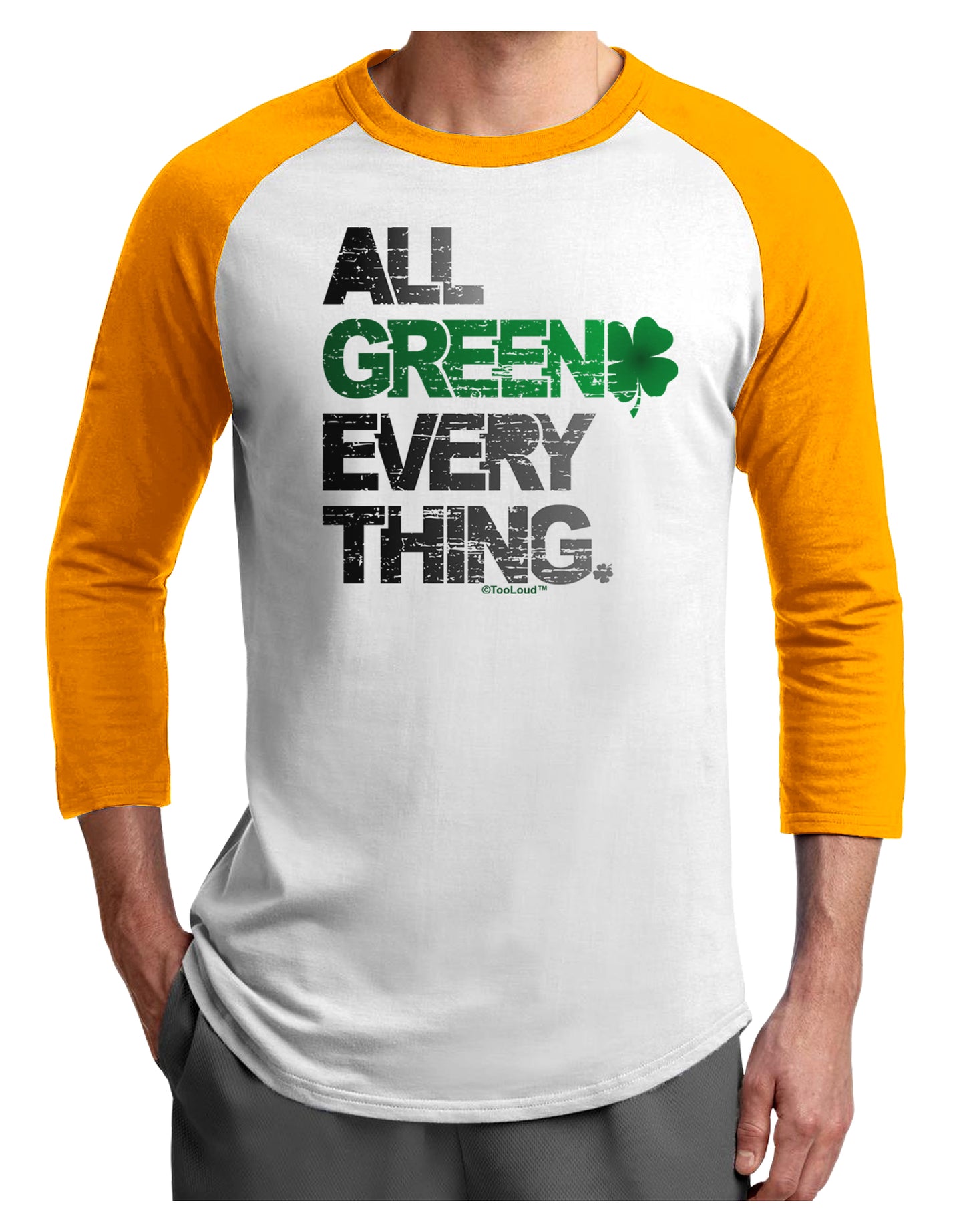 All Green Everything Distressed Adult Raglan Shirt-Raglan Shirt-TooLoud-White-Gold-X-Small-Davson Sales