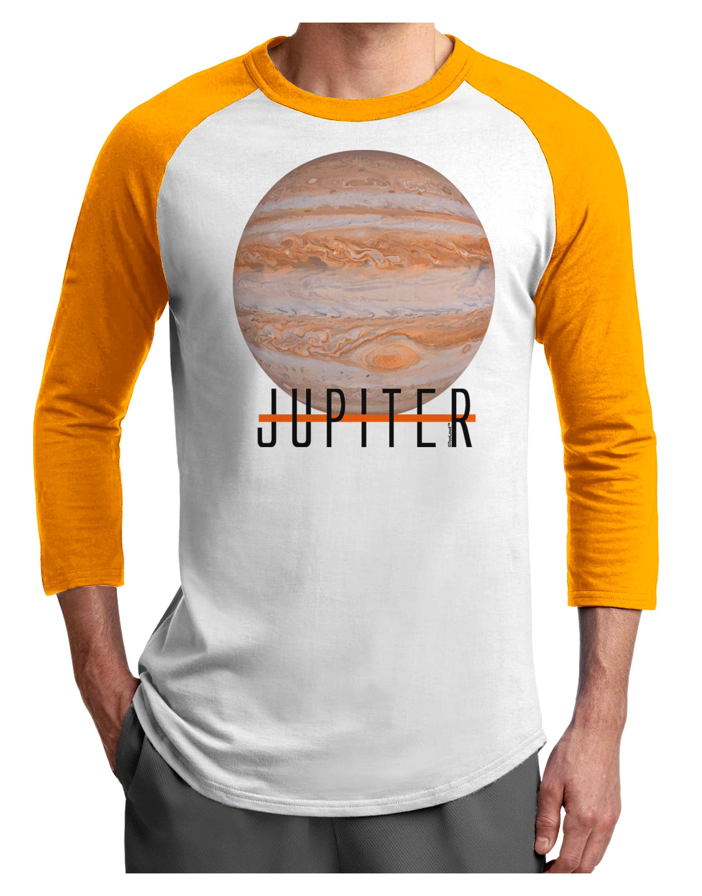 Planet Jupiter Earth Text Adult Raglan Shirt-TooLoud-White-Gold-X-Small-Davson Sales