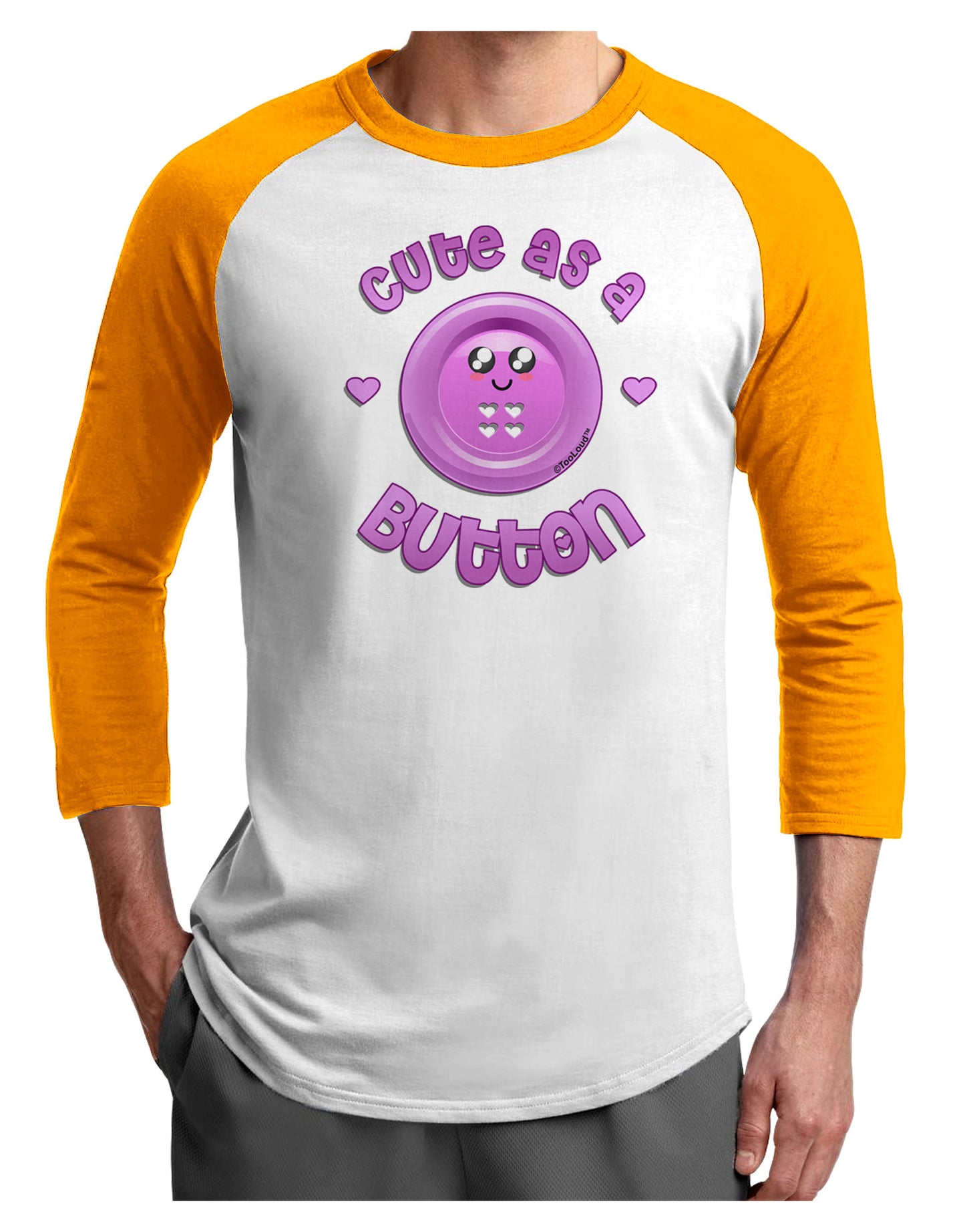 Cute As A Button Smiley Face Adult Raglan Shirt-TooLoud-White-Gold-X-Small-Davson Sales