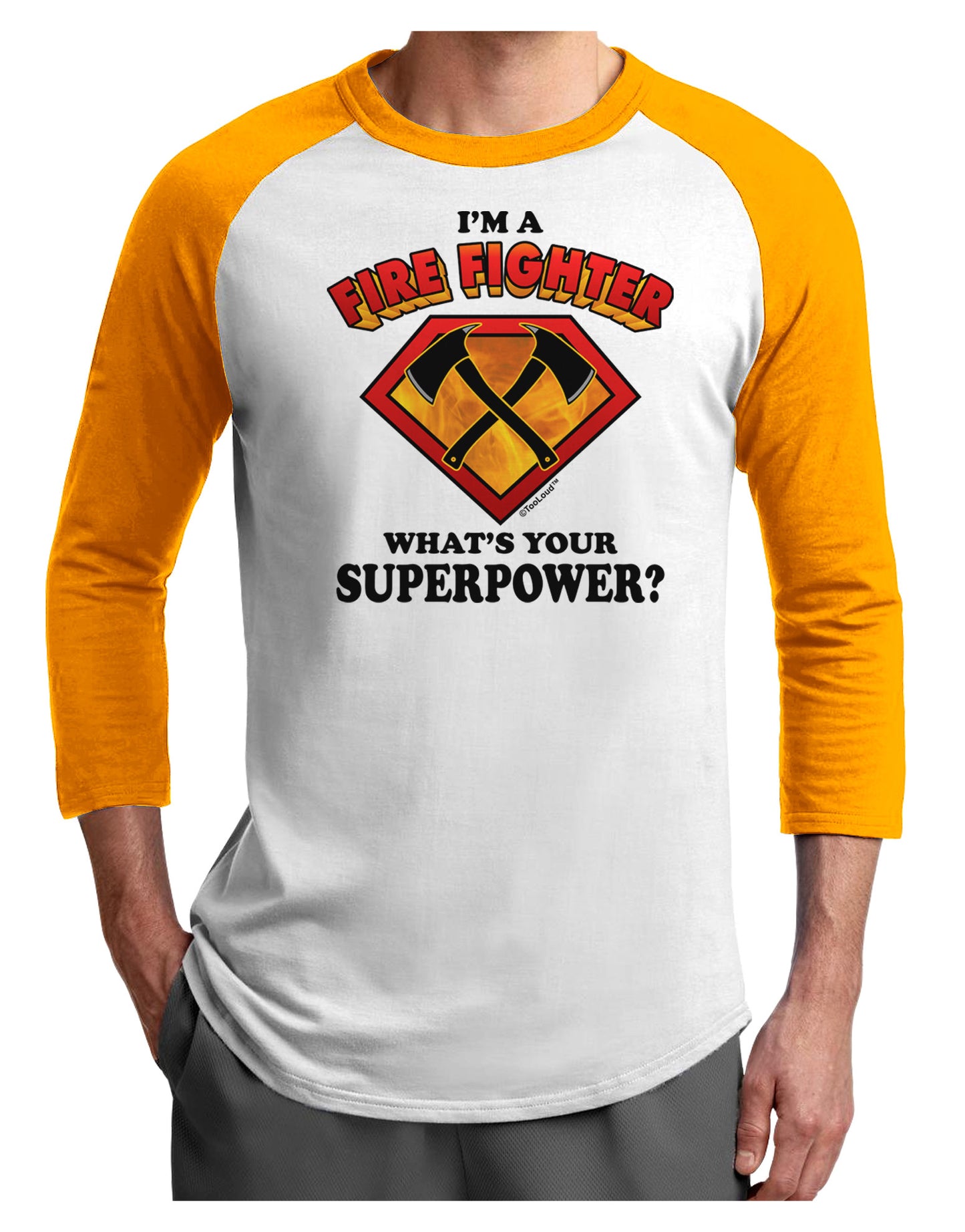 Fire Fighter - Superpower Adult Raglan Shirt-TooLoud-White-Gold-X-Small-Davson Sales