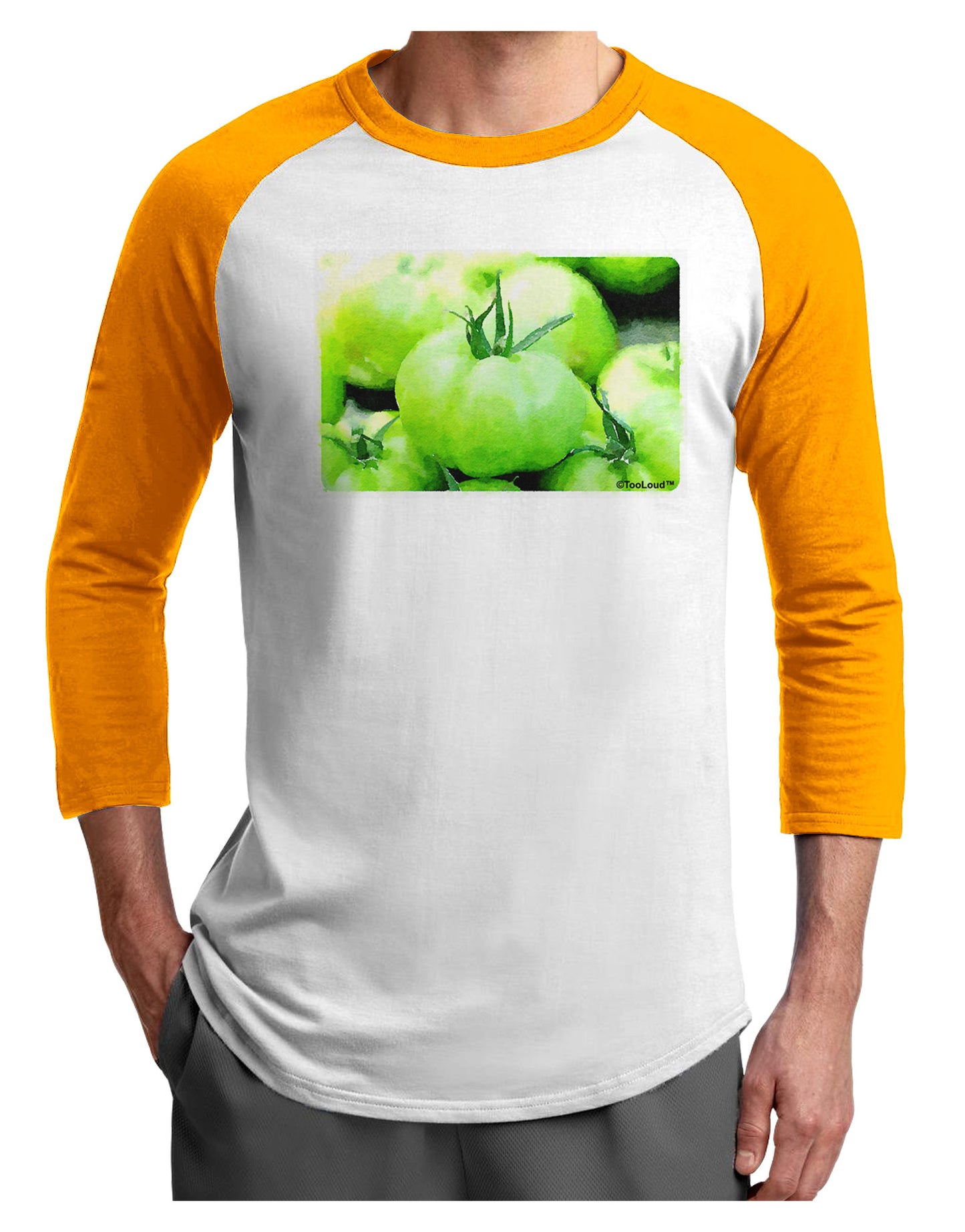 Watercolor Green Tomatoes Adult Raglan Shirt-TooLoud-White-Gold-X-Small-Davson Sales