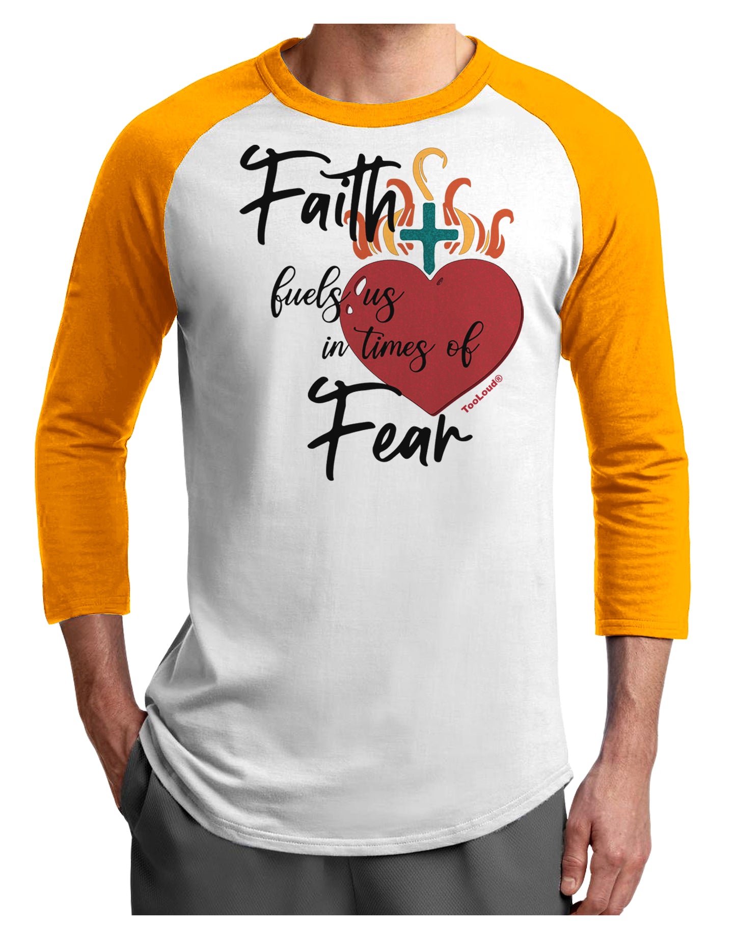 Faith Fuels us in Times of Fear Adult Raglan Shirt-Mens T-Shirt-TooLoud-White-Gold-X-Small-Davson Sales