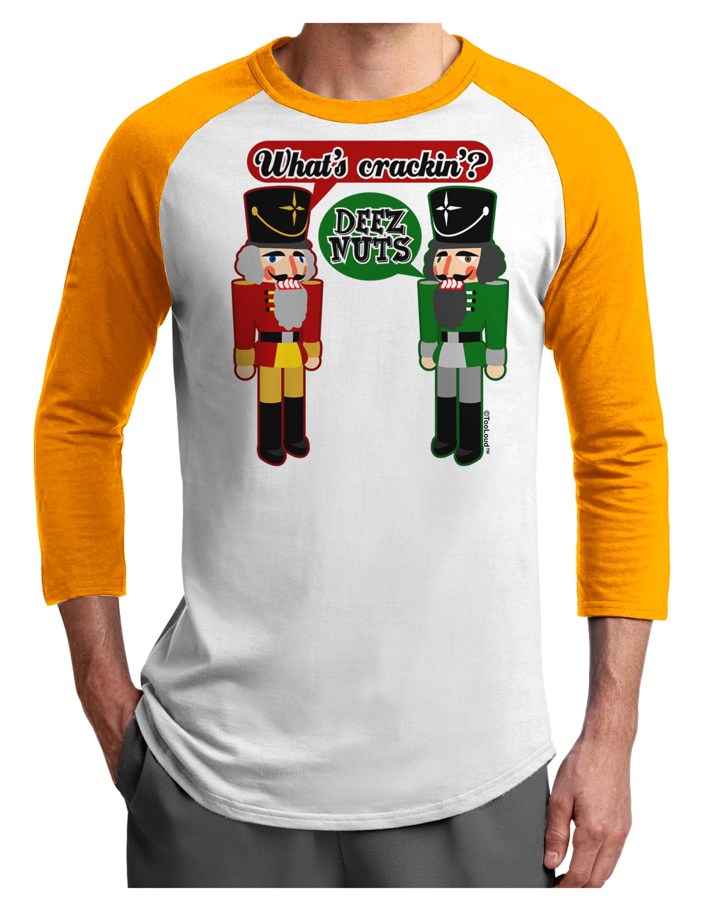 Whats Crackin - Deez Nuts Adult Raglan Shirt by-Raglan Shirt-TooLoud-White-Gold-X-Small-Davson Sales