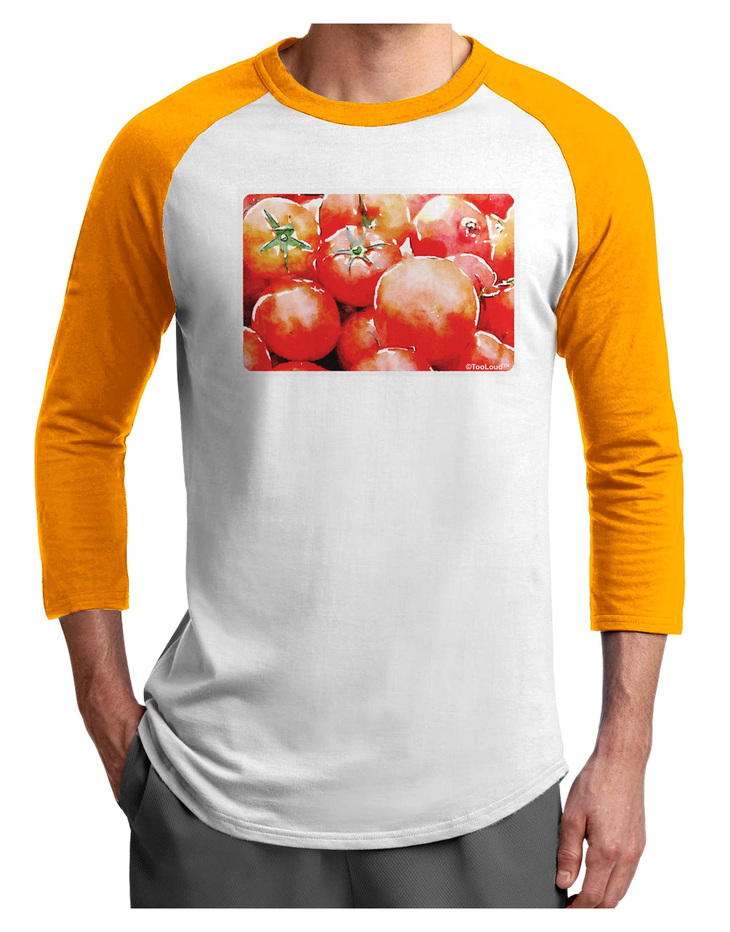 Watercolor Tomatoes Adult Raglan Shirt-TooLoud-White-Gold-X-Small-Davson Sales
