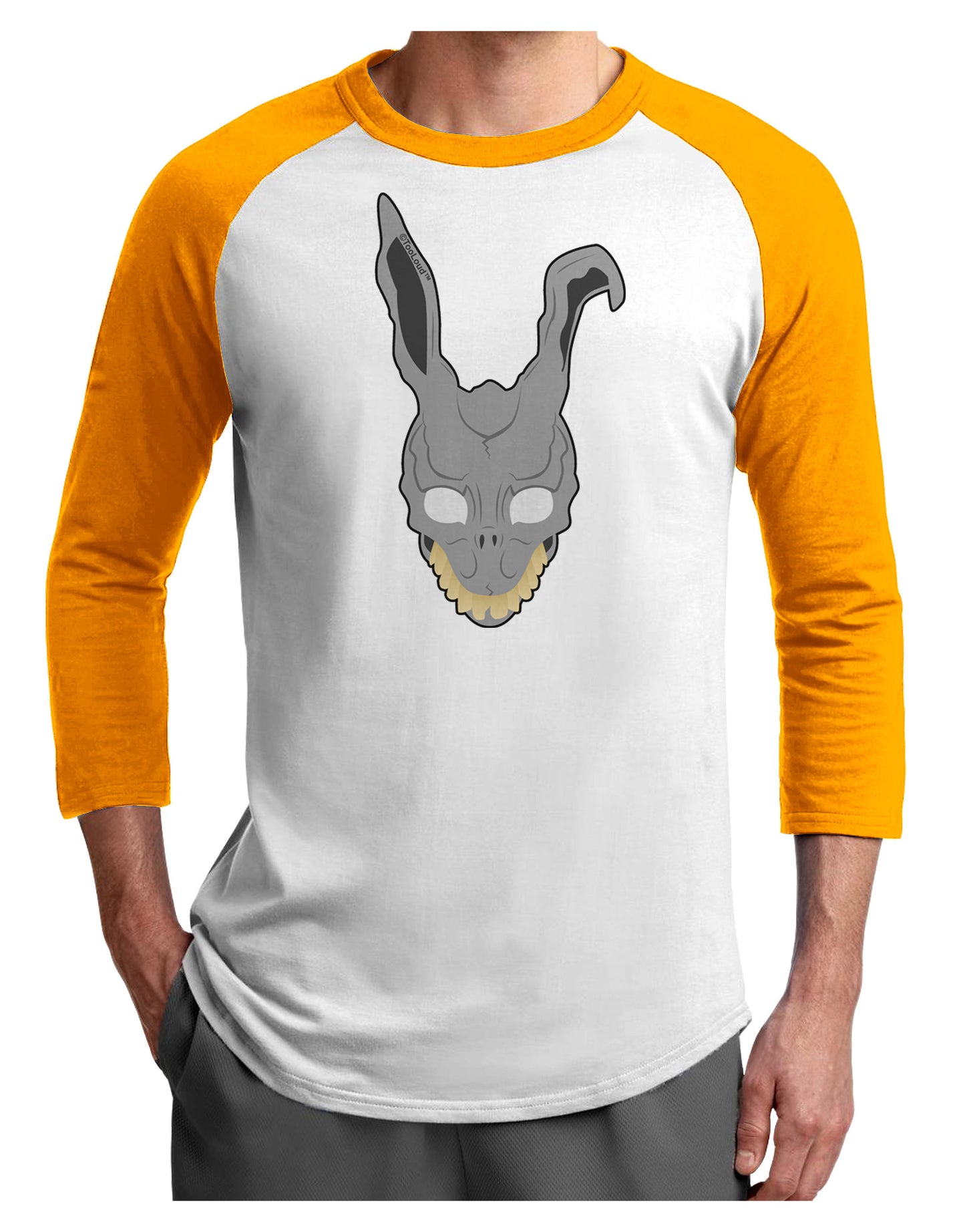 Scary Bunny Face Adult Raglan Shirt-TooLoud-White-Gold-X-Small-Davson Sales
