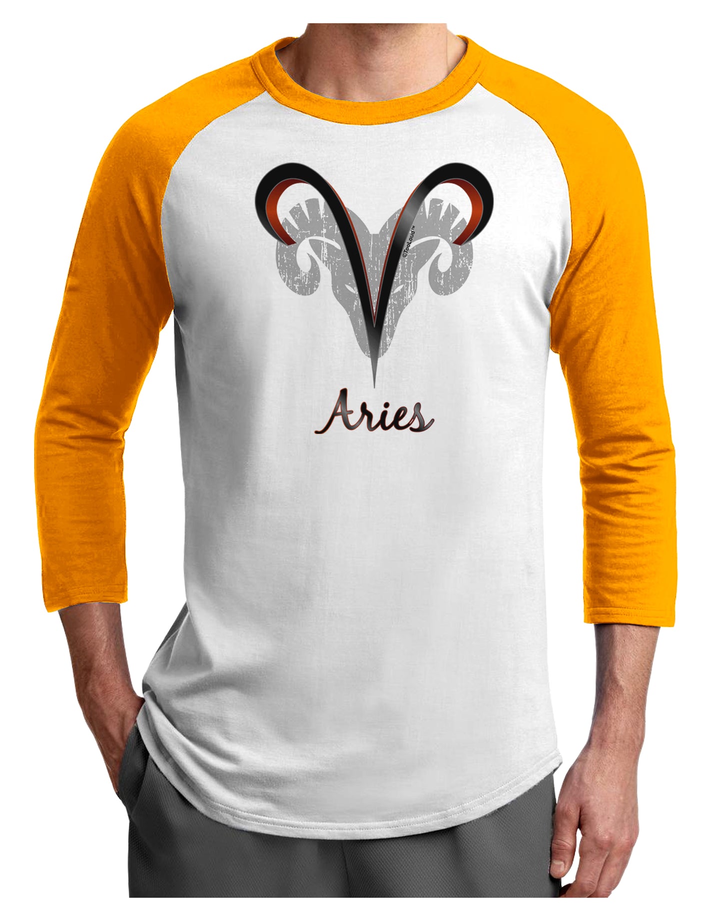 Aries Symbol Adult Raglan Shirt-TooLoud-White-Gold-X-Small-Davson Sales