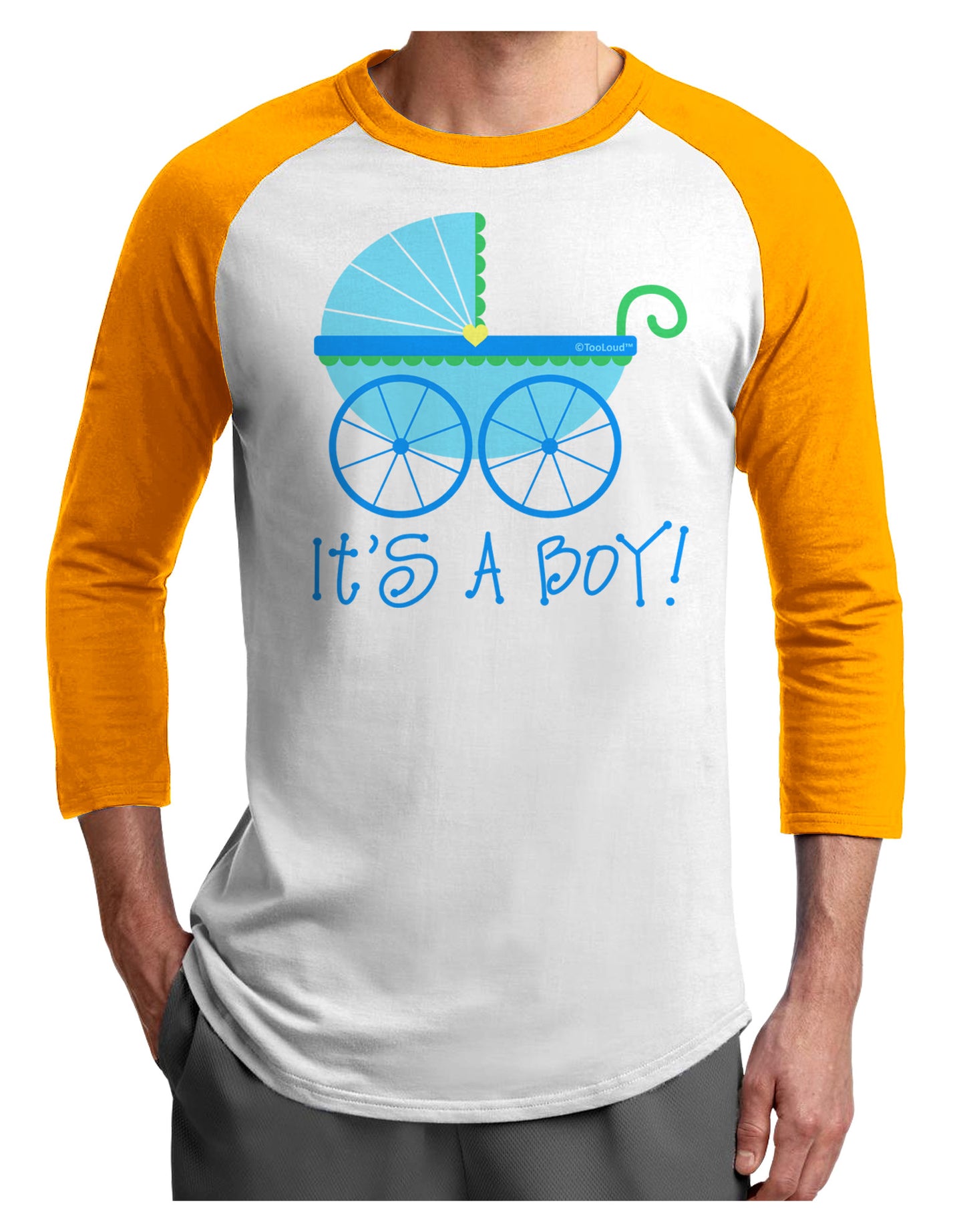 It's a Boy - Baby Boy Carriage Adult Raglan Shirt-TooLoud-White-Gold-X-Small-Davson Sales