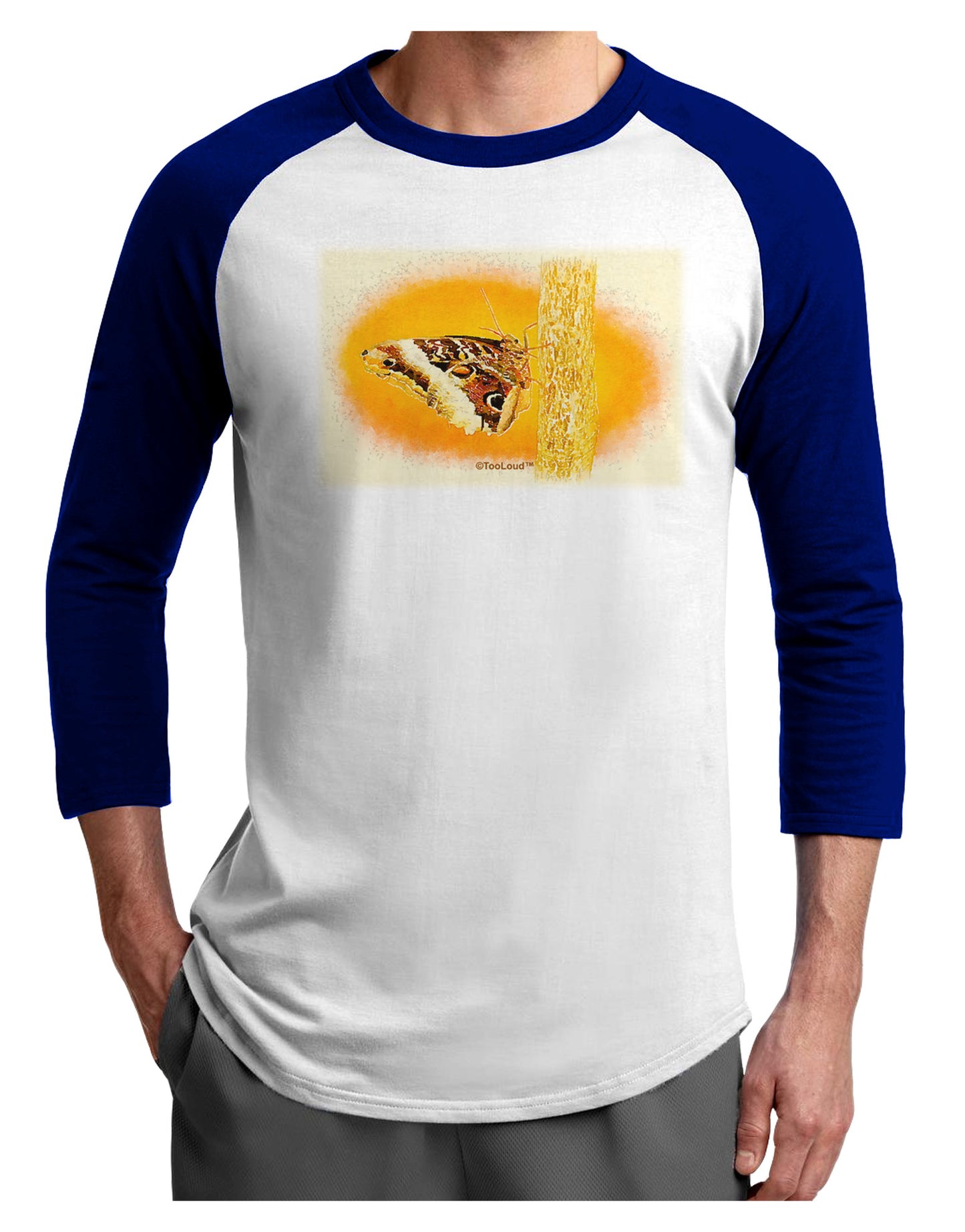 Watercolor Owl Moth Adult Raglan Shirt-TooLoud-White-Royal-X-Small-Davson Sales