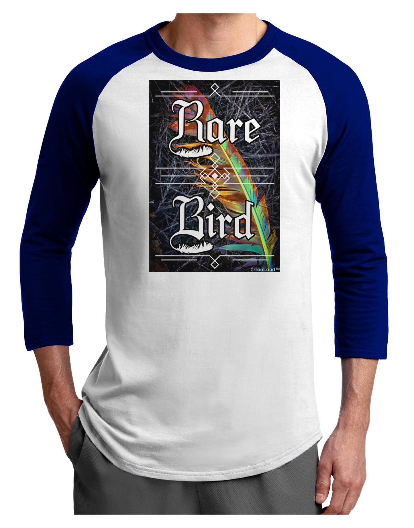 Rare Bird - Colorful Feather Adult Raglan Shirt-Raglan Shirt-TooLoud-White-Royal-X-Small-Davson Sales