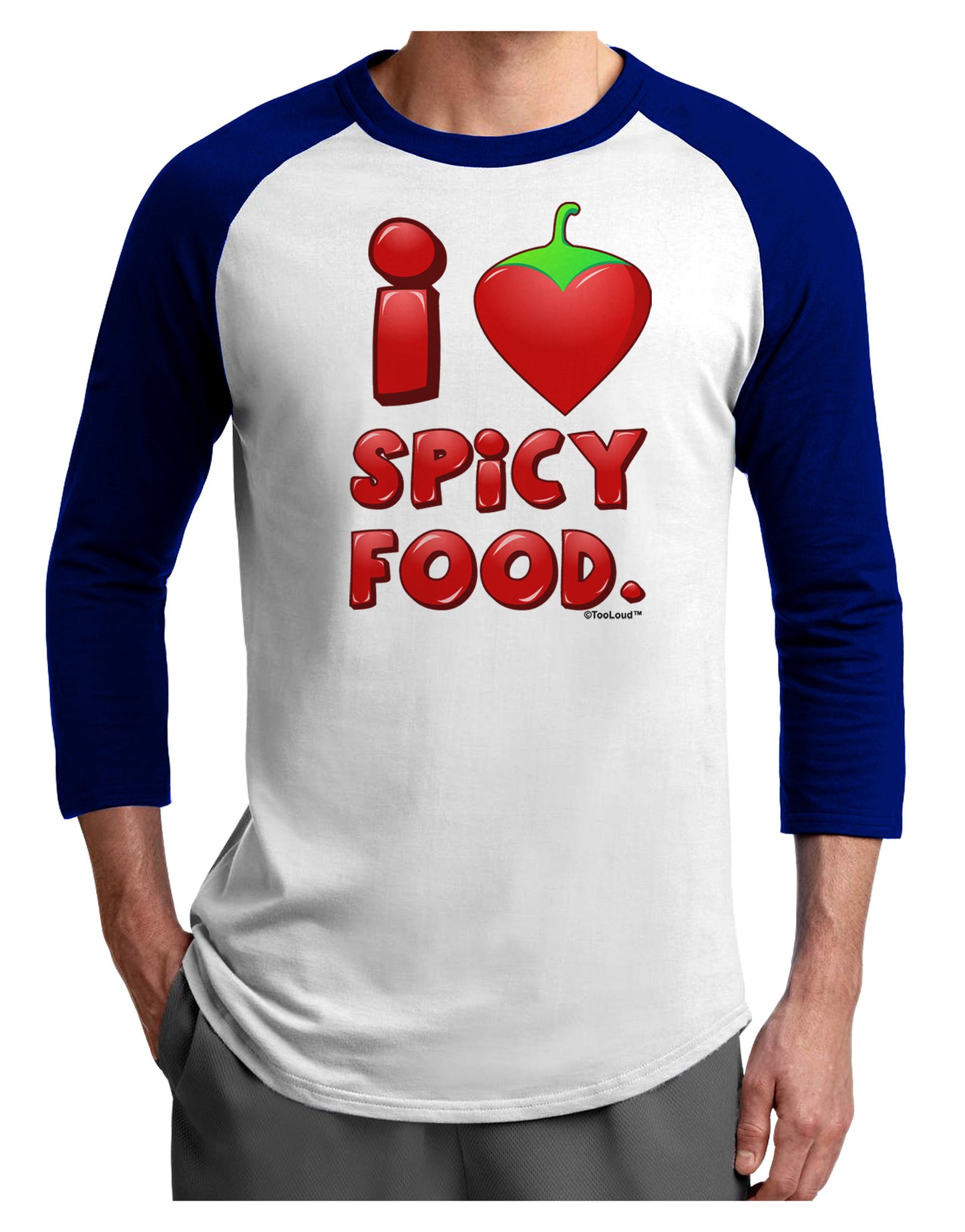 I Heart Spicy Food Adult Raglan Shirt-TooLoud-White-Royal-X-Small-Davson Sales