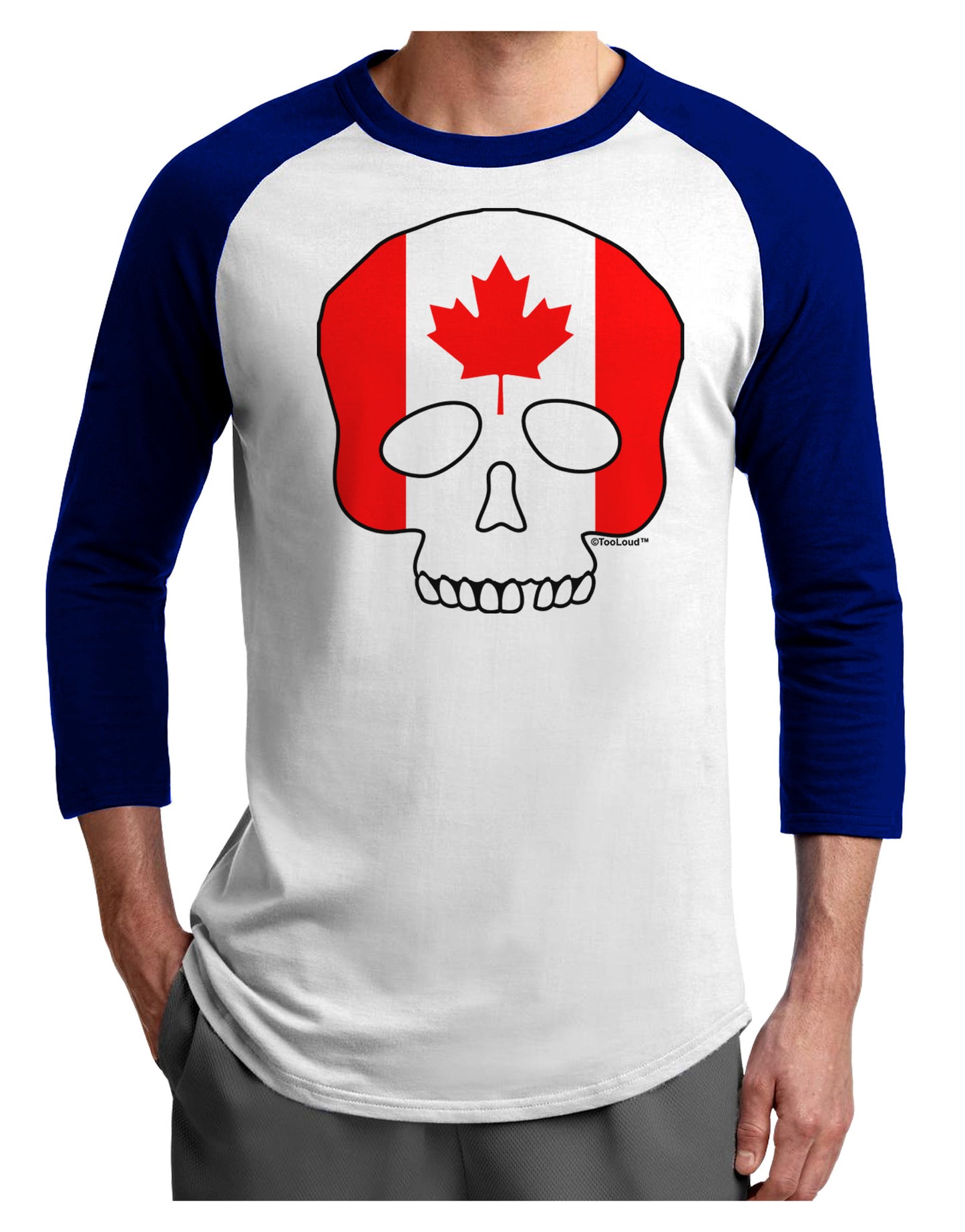 Skull Flag Canada Adult Raglan Shirt-Raglan Shirt-TooLoud-White-Royal-X-Small-Davson Sales