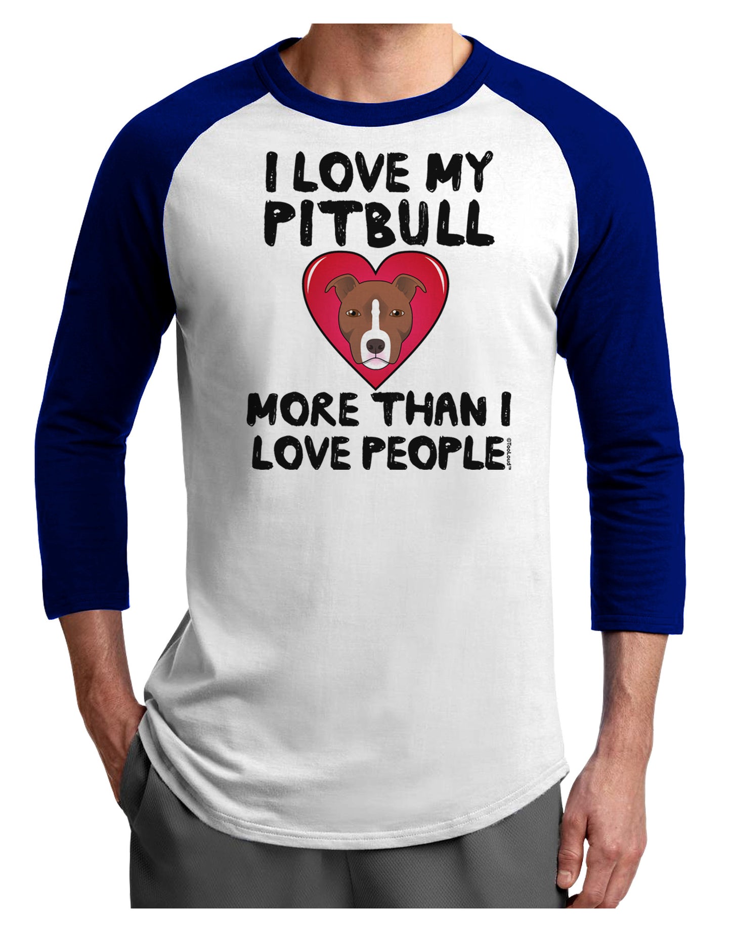 Love Pitbull More Than People Adult Raglan Shirt-Raglan Shirt-TooLoud-White-Royal-X-Small-Davson Sales