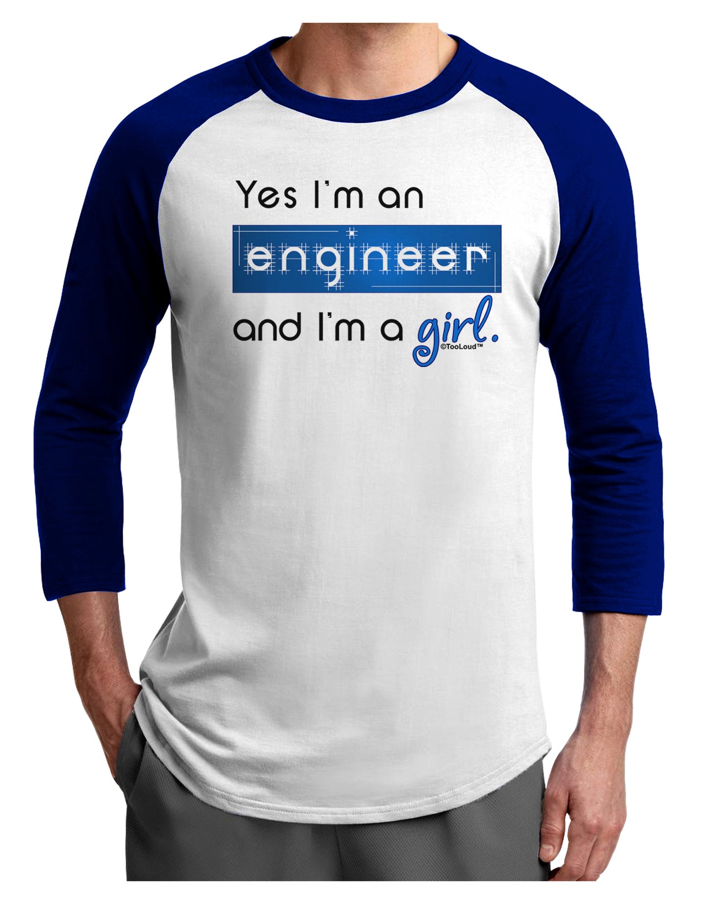 TooLoud Yes I am a Engineer Girl Adult Raglan Shirt-TooLoud-White-Royal-X-Small-Davson Sales