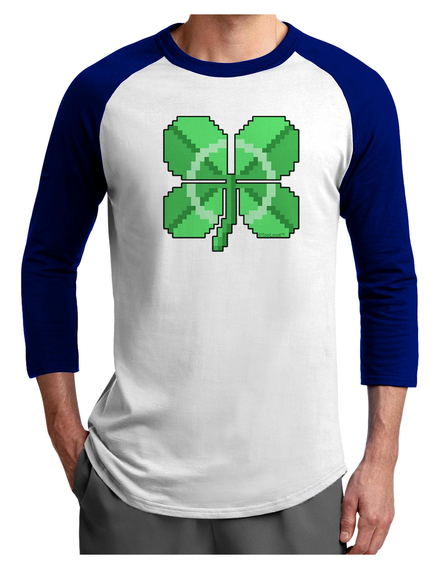 Pixel Four Leaf Clover Adult Raglan Shirt-TooLoud-White-Royal-X-Small-Davson Sales